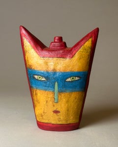 Escultura de cerámica «Face Jar 45», arte popular, 7" de altura