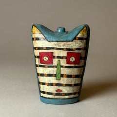Face Jar 47 Ceramic Sculpture, Folk Art, 5" Tall