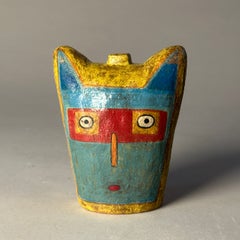 Face Jar 50 Ceramic Sculpture, Folk Art, 5" Tall