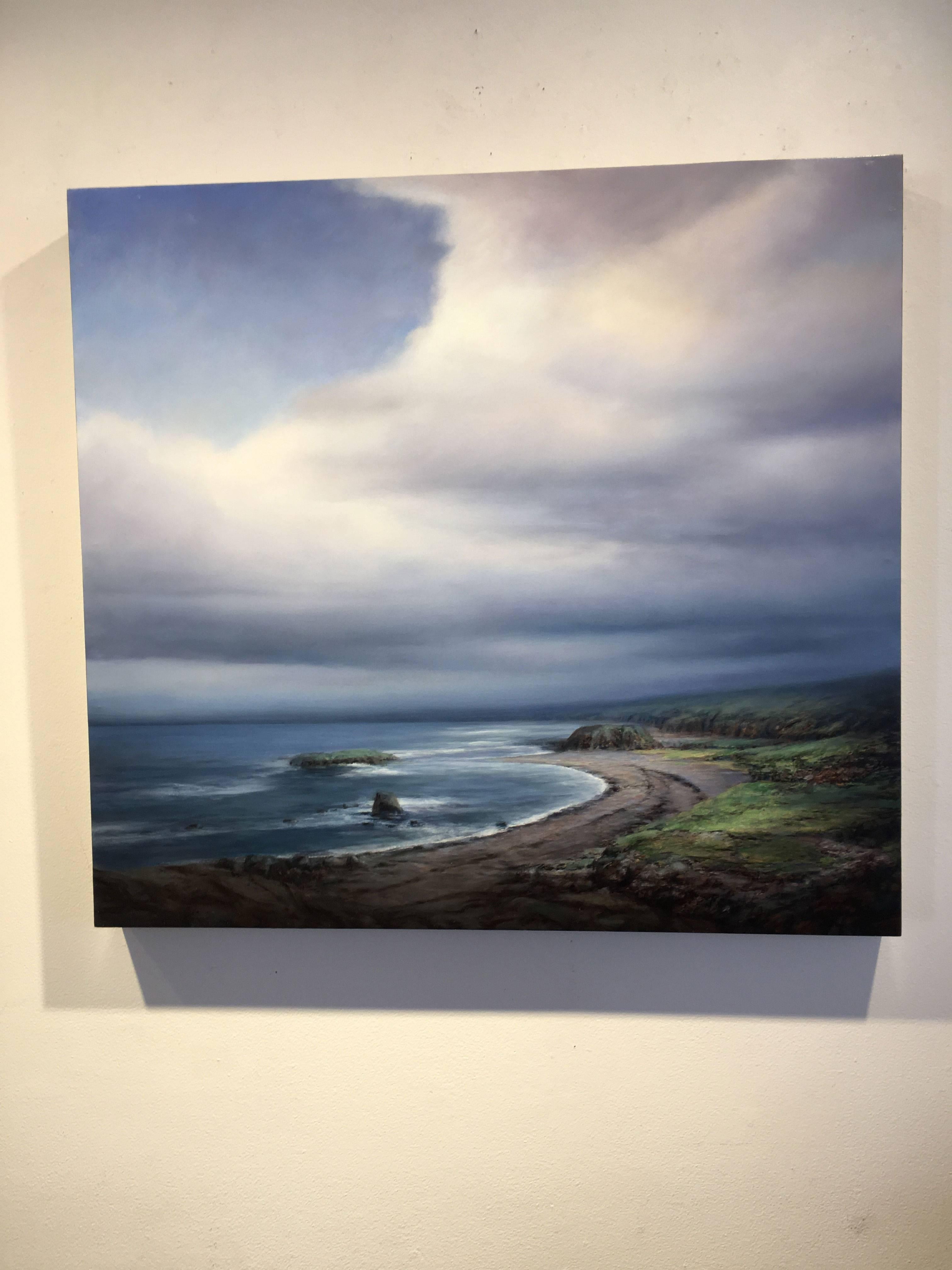 Ocean Light Through Clouds - Blue Landscape Painting by Kurt Meer