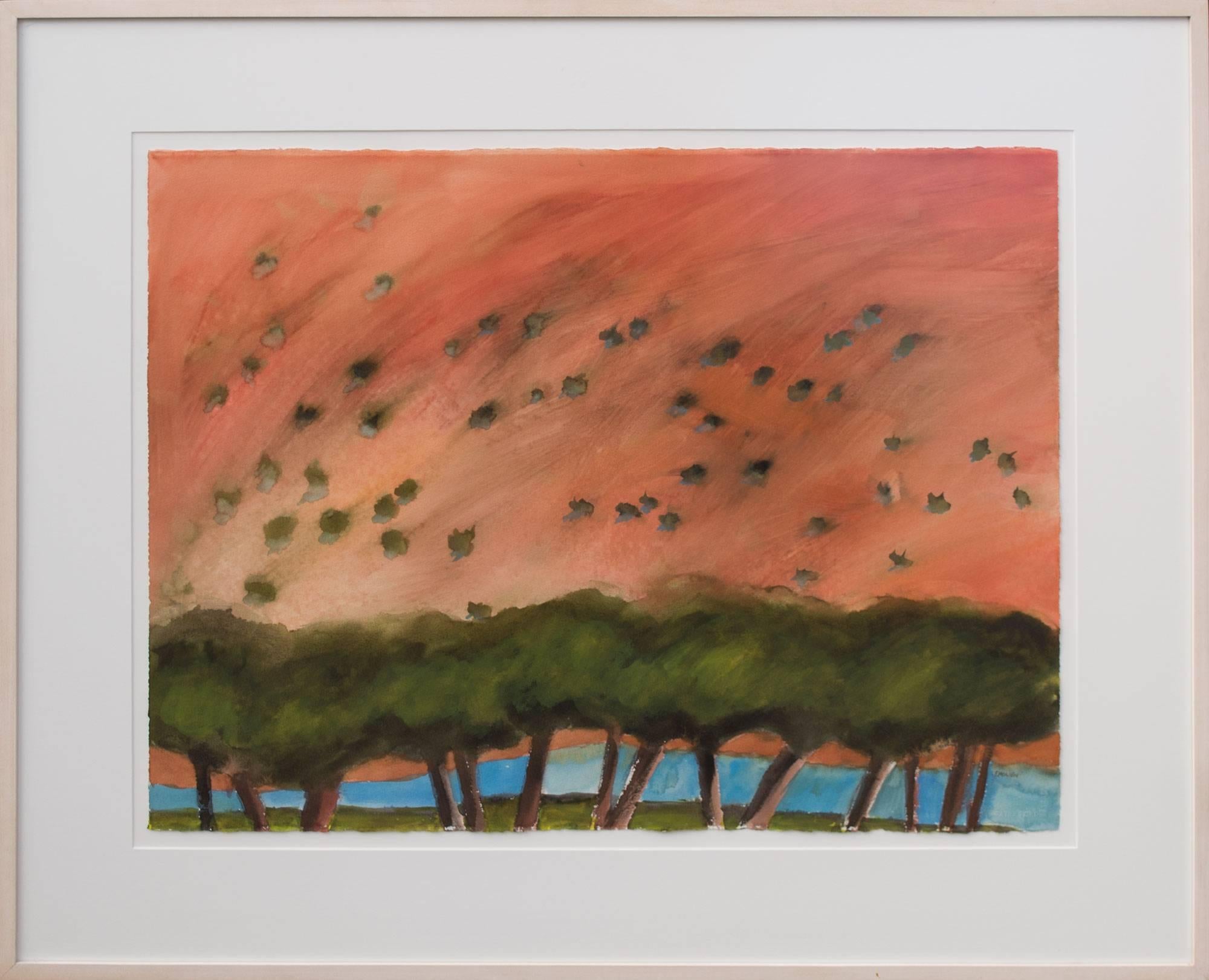 Elaine Holien Landscape Painting - Trees on the Chama