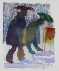 Untitled Rainy Day (Figures with Umbrellas) 