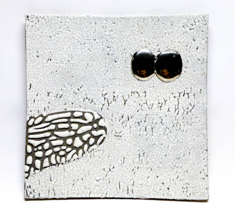 Robert Sperry Abstract Sculpture - White Crackle Hanging Slab