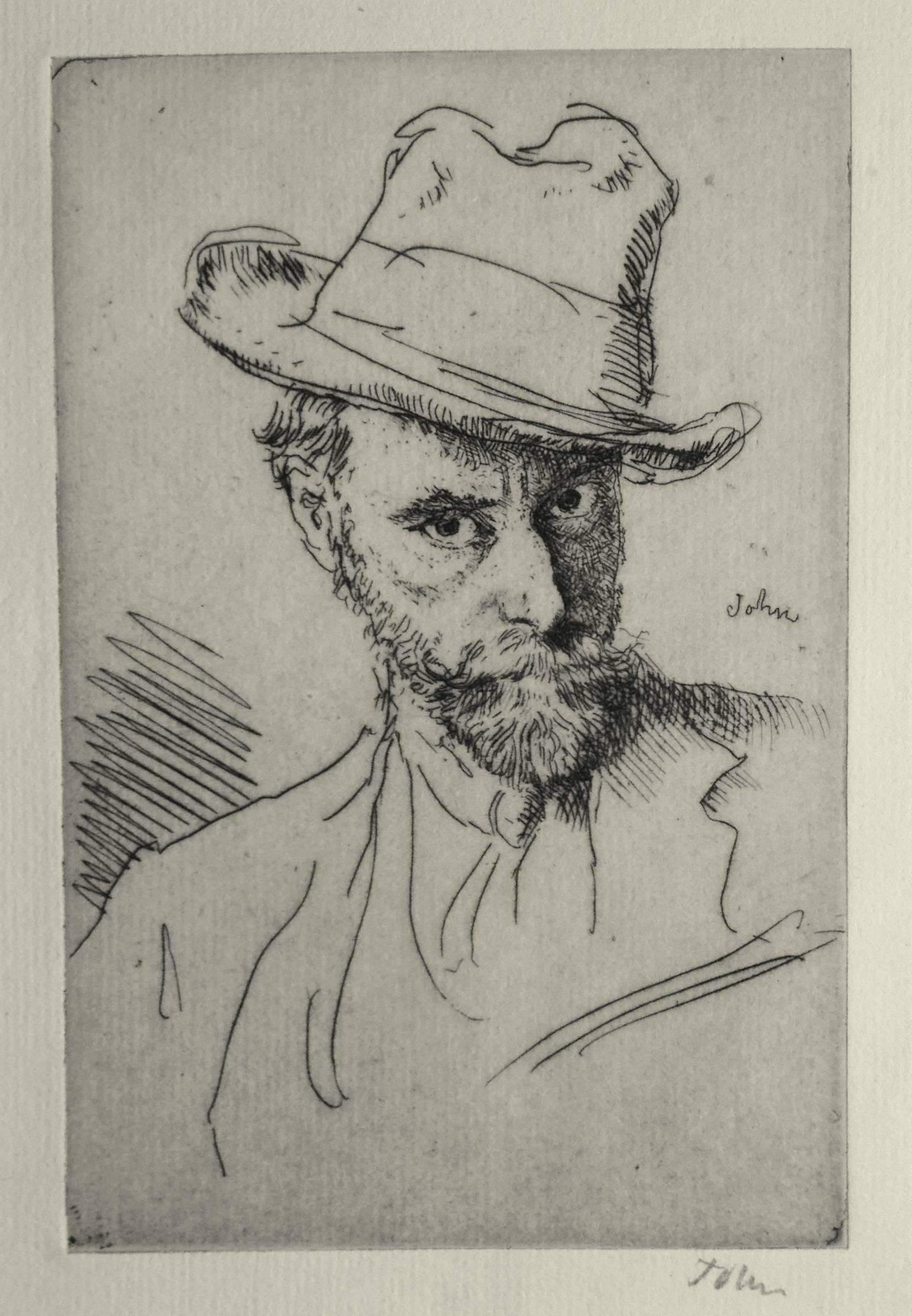 Augustus John Portrait Print - Self Portrait with Hat