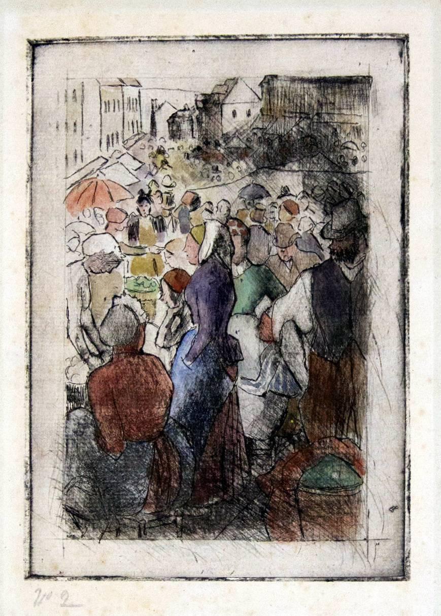 Camille Pissarro Figurative Print - Marche de Gisors (Rue Cappeville)