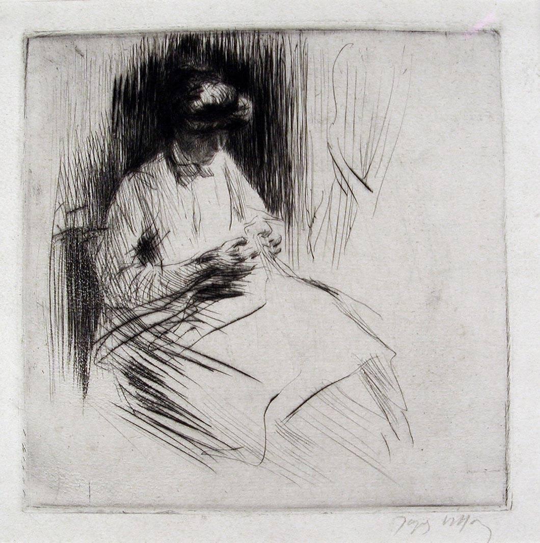 Jacques Villon Portrait Print - La Couseuse (The Seamstress)