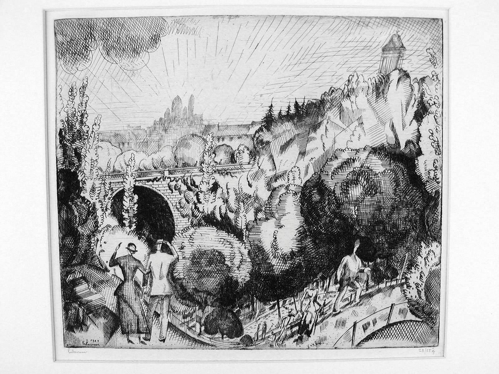 Jean-Emile Laboureur Landscape Print - Paysage au Buttes-Chaumont (2nd Planche), 1920-21