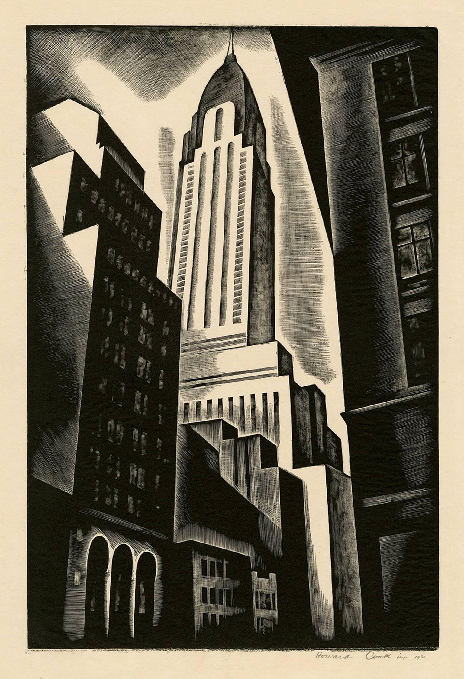 Howard Norton Cook Landscape Print - Chrysler Building (Chrysler Building in Construction) 