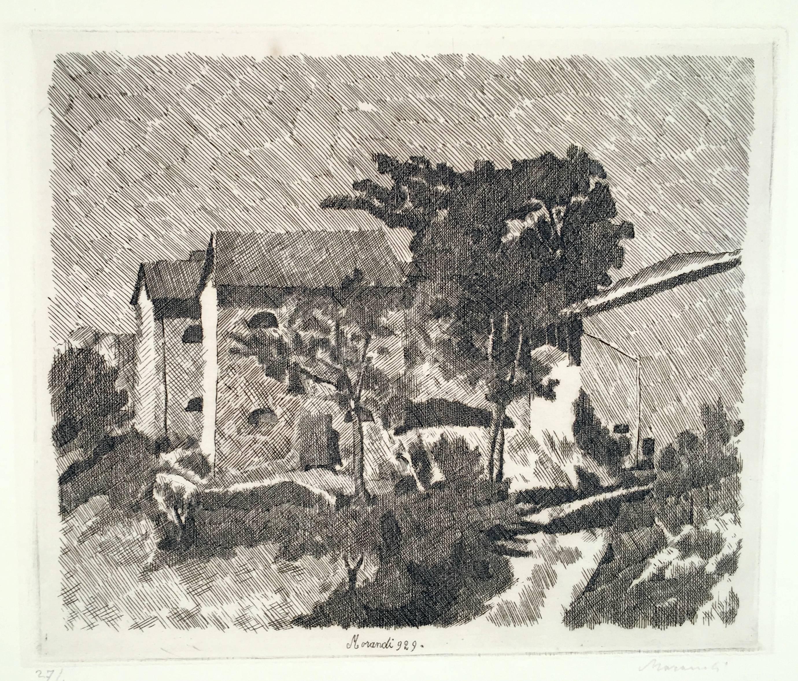 Giorgio Morandi Landscape Print - Le Tre Case del Campiaro a Grizzana