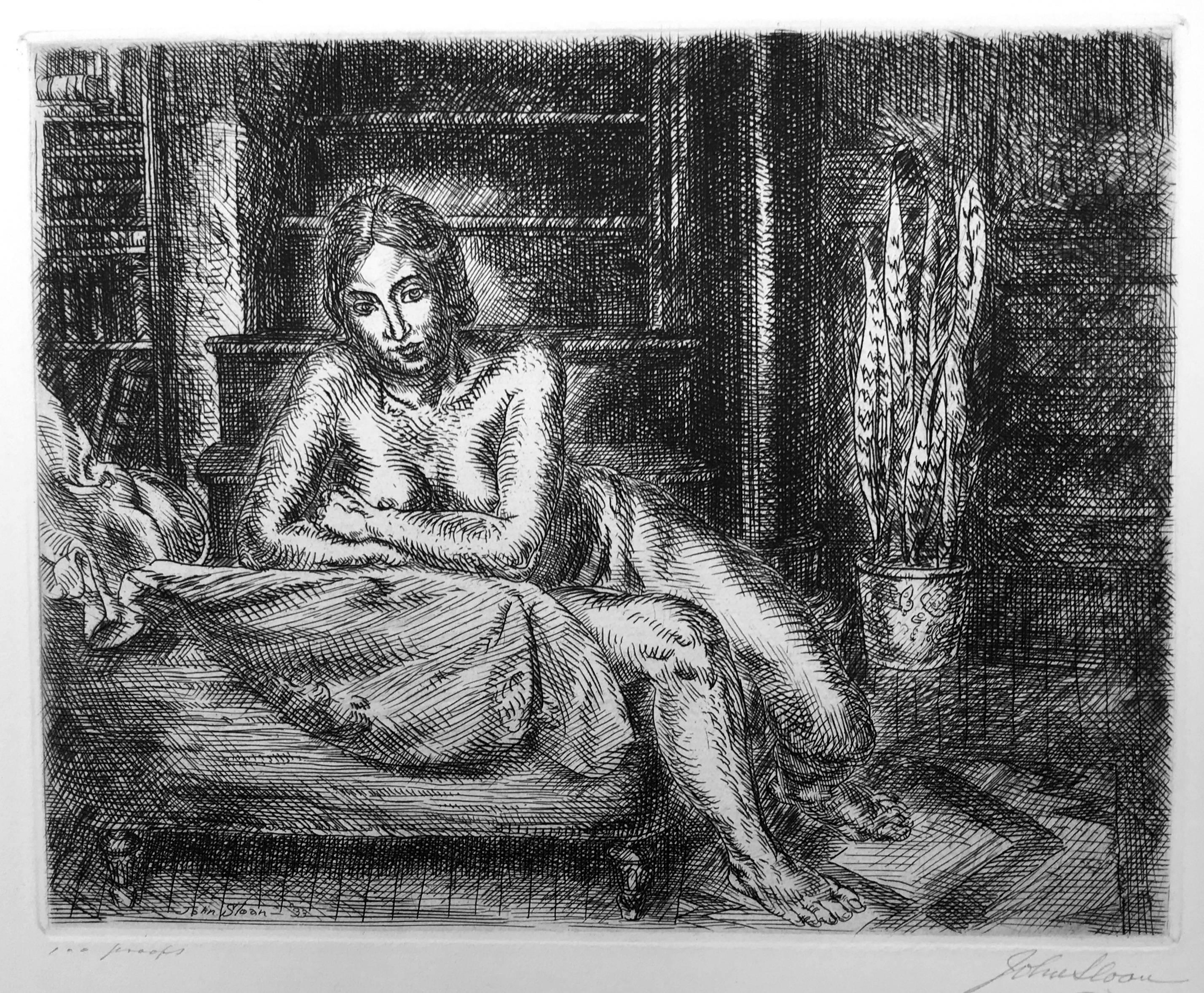 John Sloan Nude Print -  Nude Leaning on a Chaise