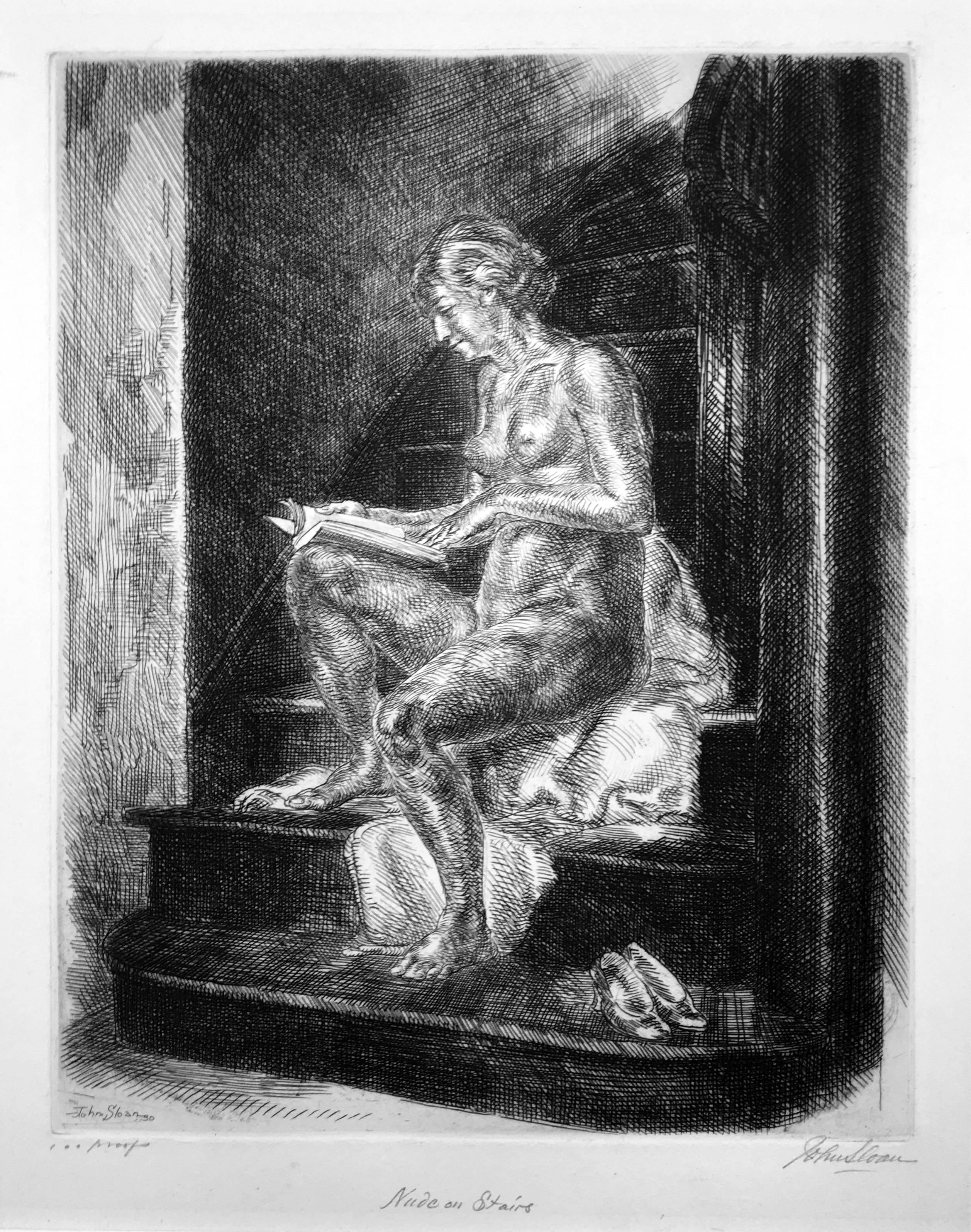 John Sloan Nude Print - Nude on Stairs