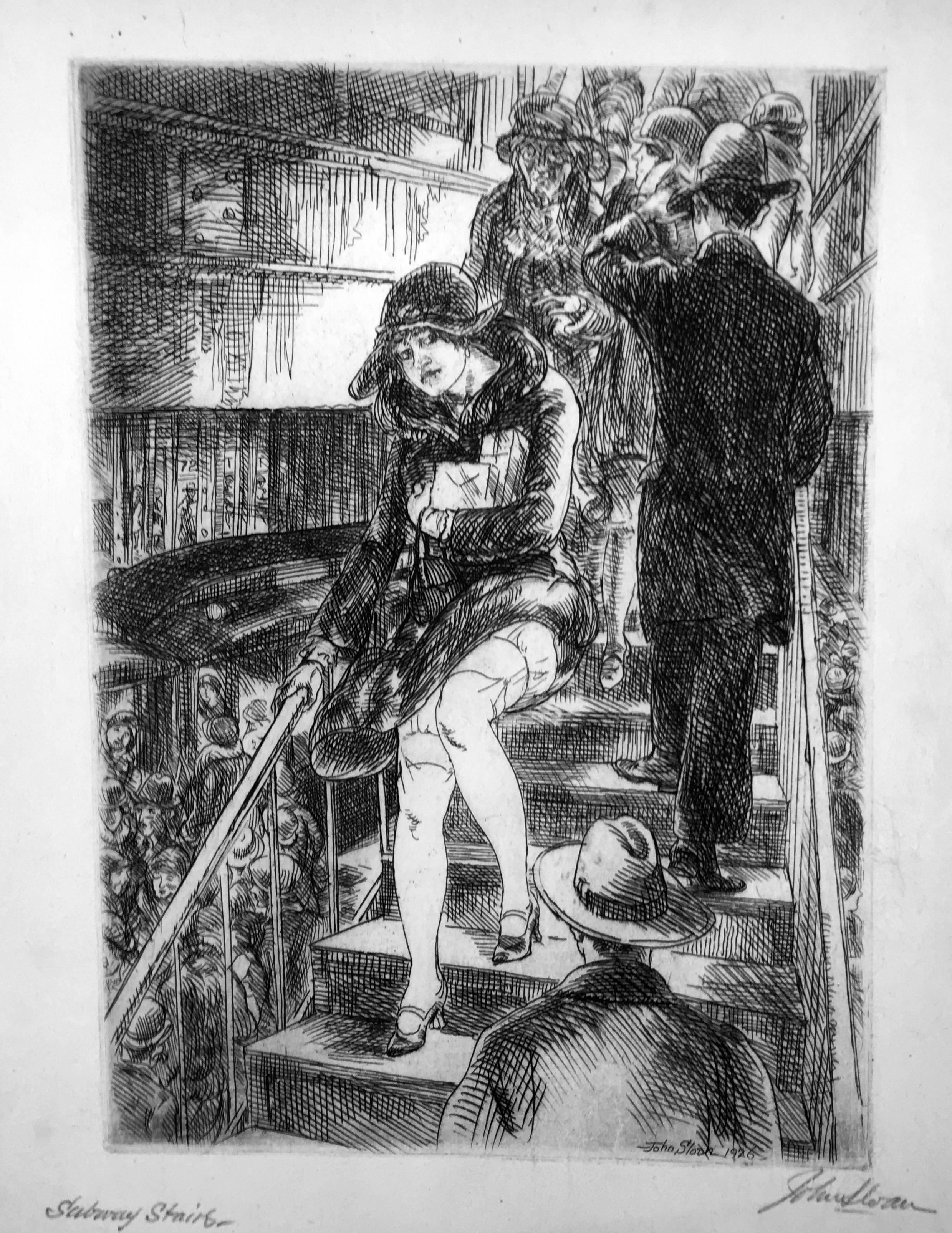 John Sloan Figurative Print - Subway Stairs