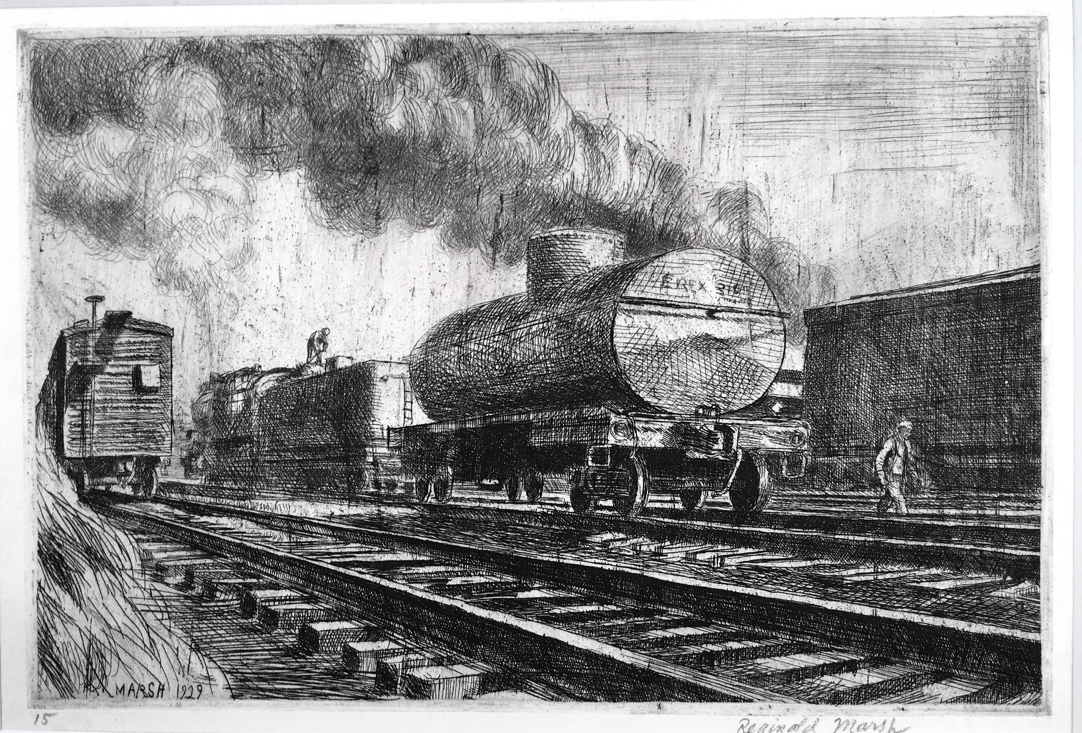 Reginald Marsh Landscape Print - Tank Car Rail