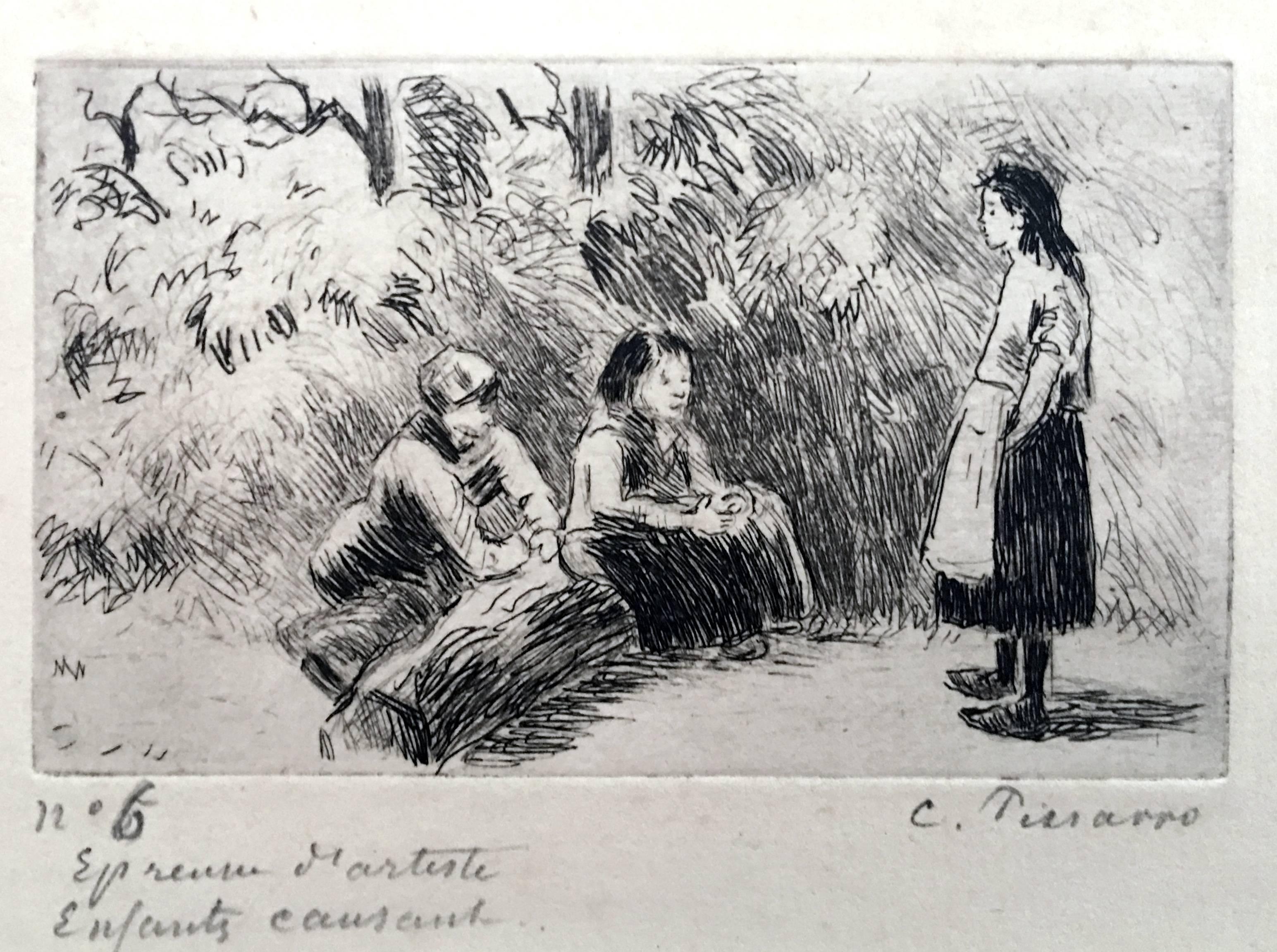 Camille Pissarro Figurative Print - Enfants Causant (Children Talking)