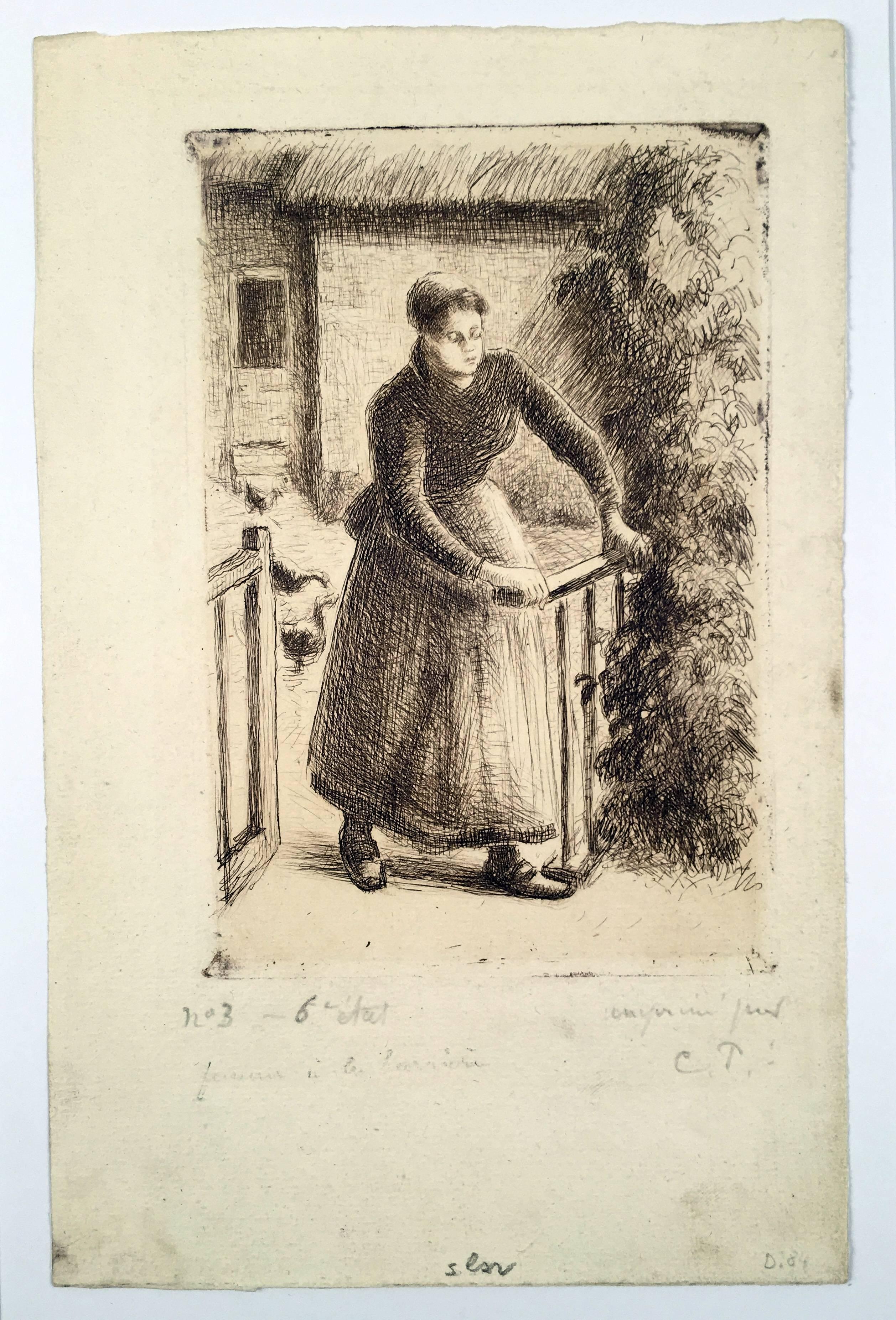 Camille Pissarro Figurative Print - Femme a la Barriere (Woman at the Gate)