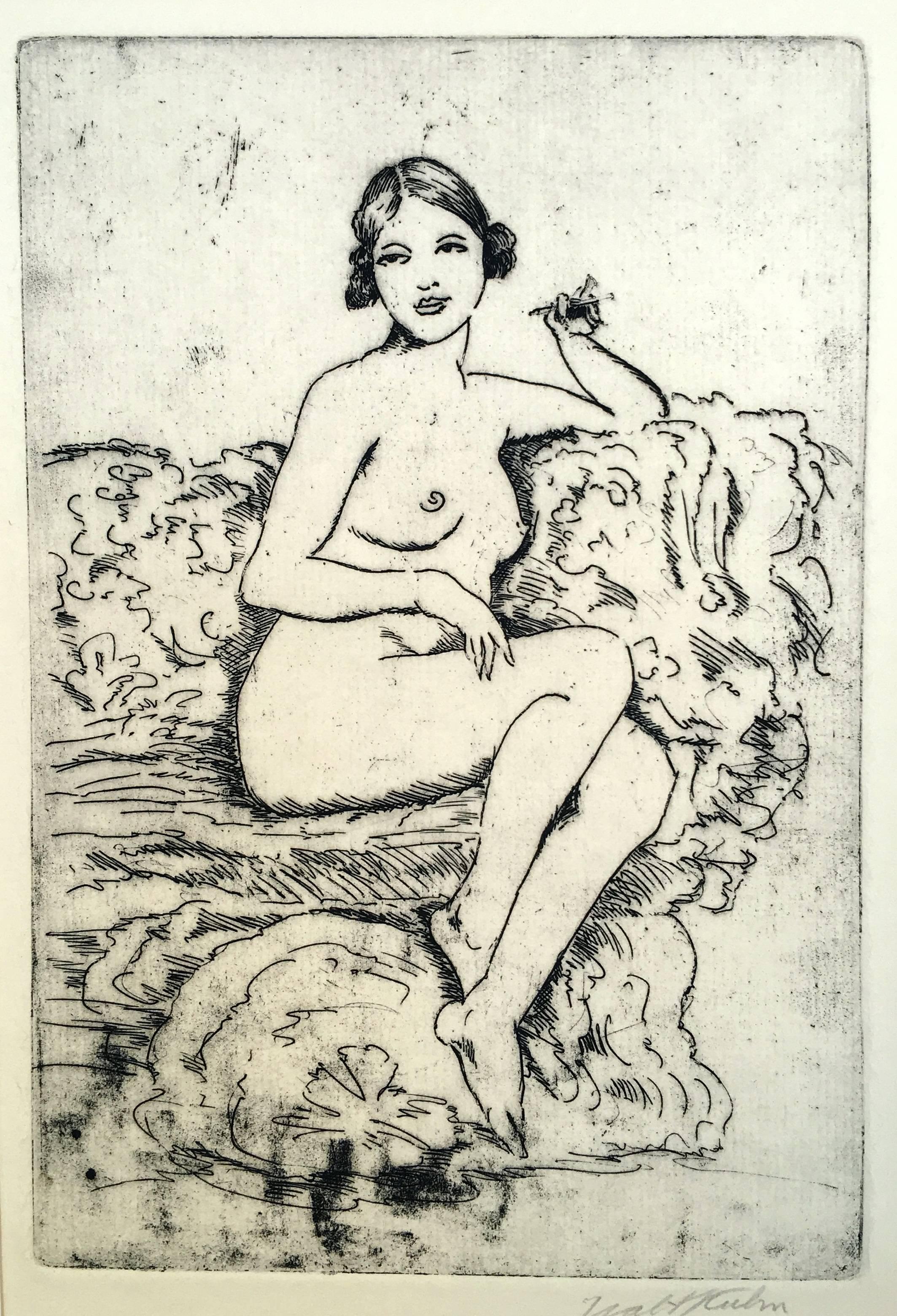 Walt Kuhn Nude Print - [Nude on Couch, Right Arm on Leg]