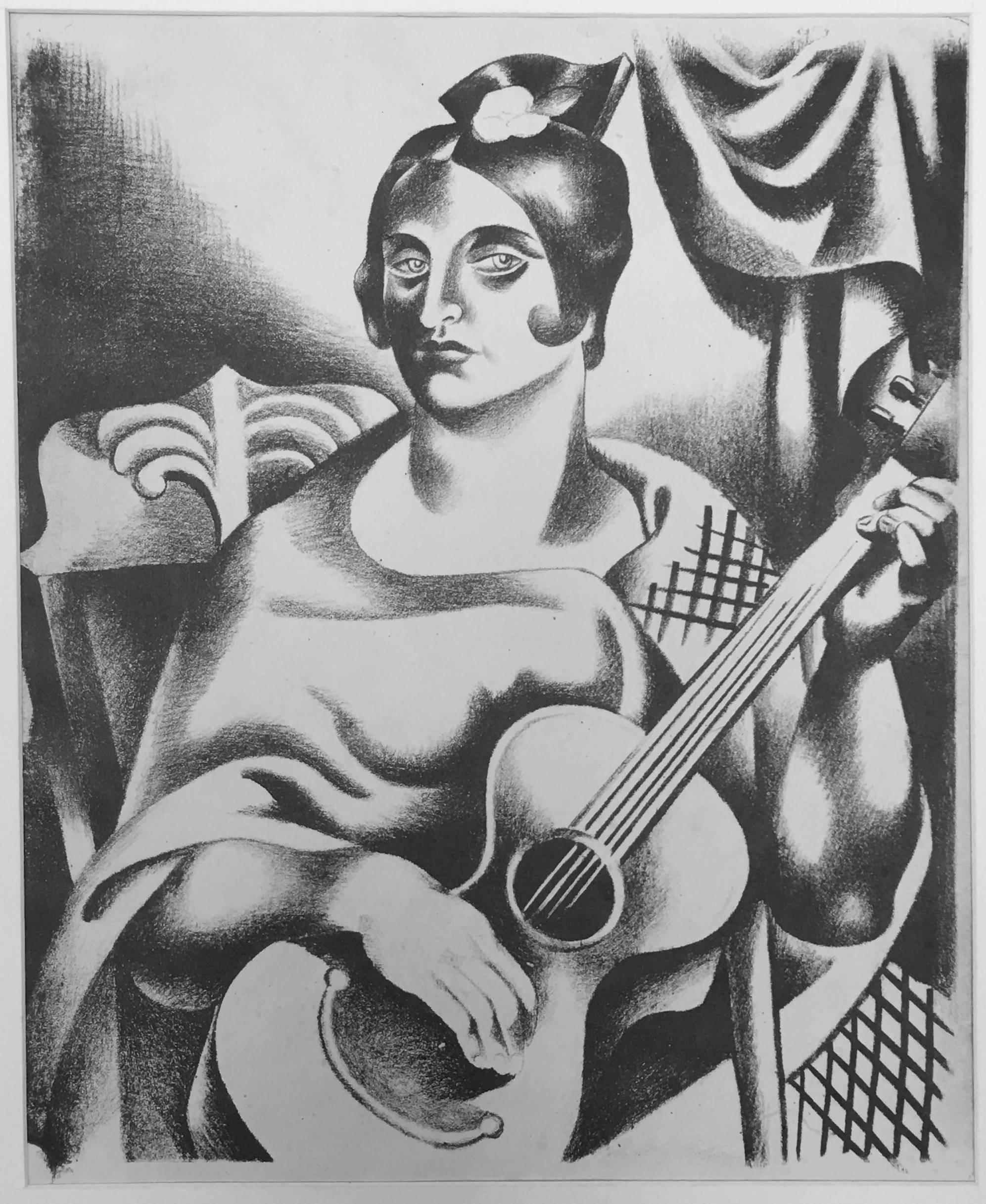 Jan Matulka Portrait Print - Spanish Woman with Guitar