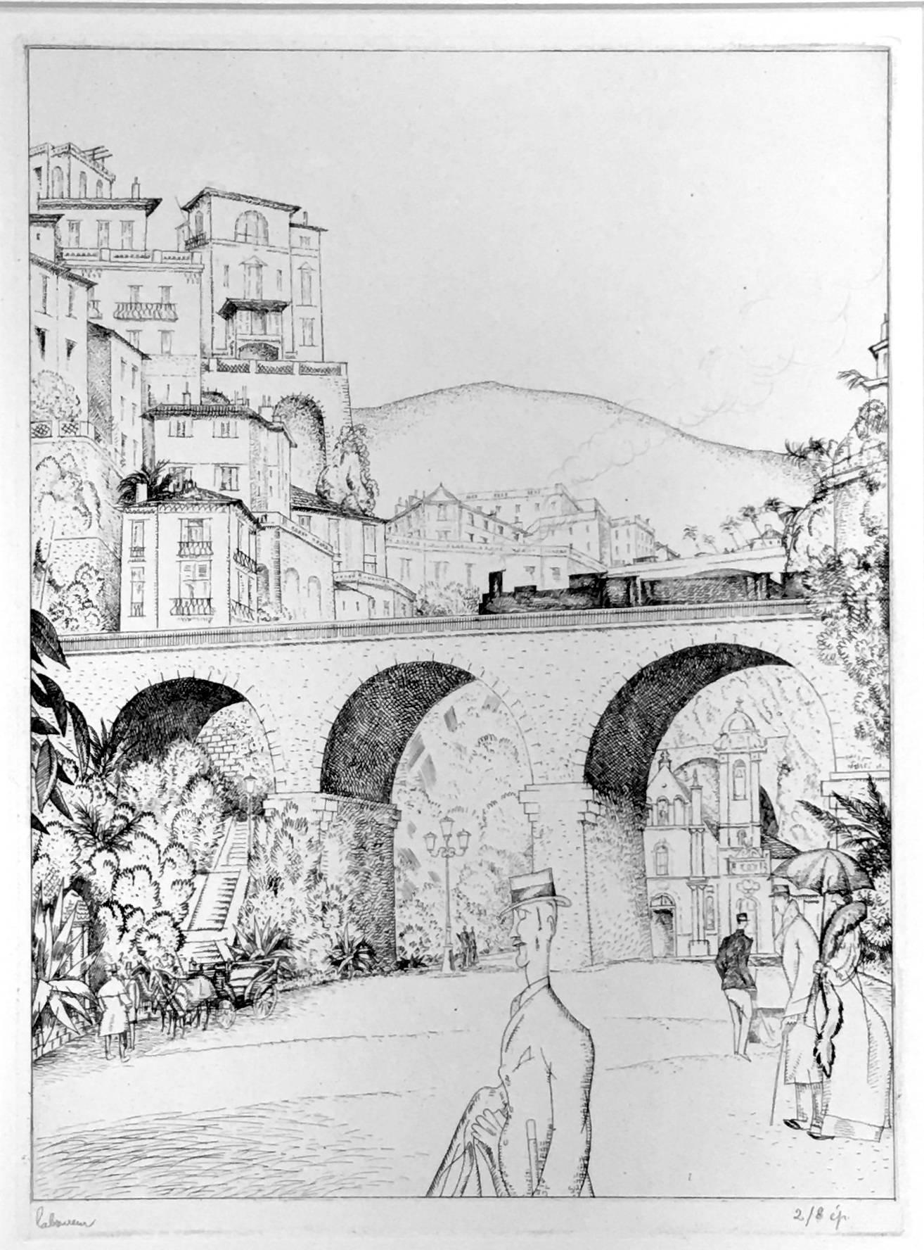 Jean-Emile Laboureur Landscape Print - Viaduc a Monaco