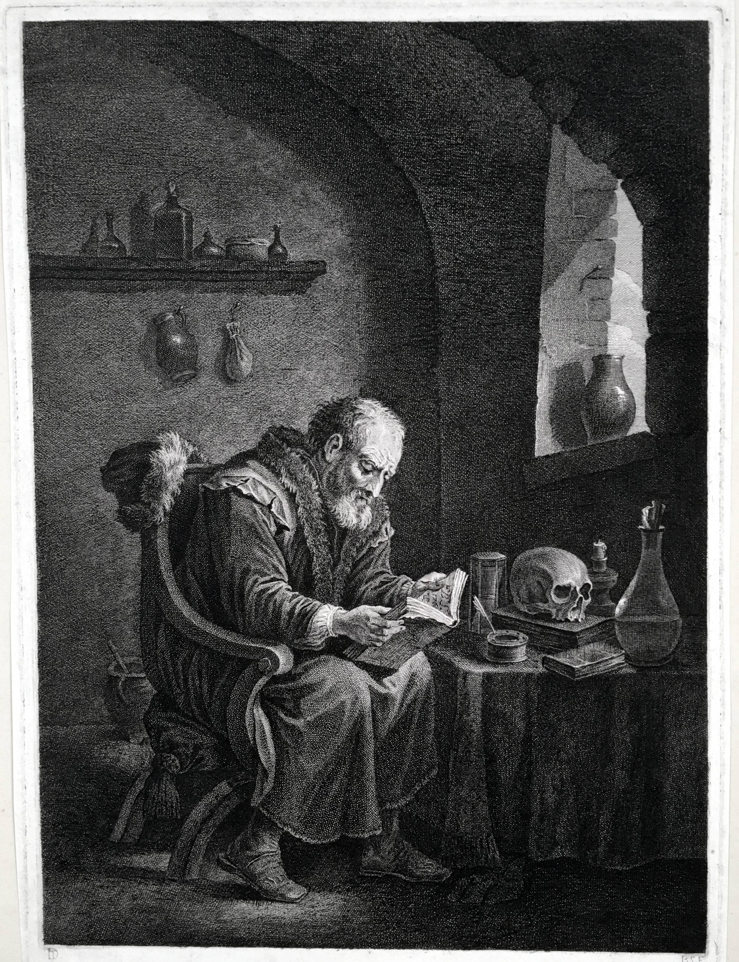 David Teniers the Younger Figurative Print - The Old Alchemist