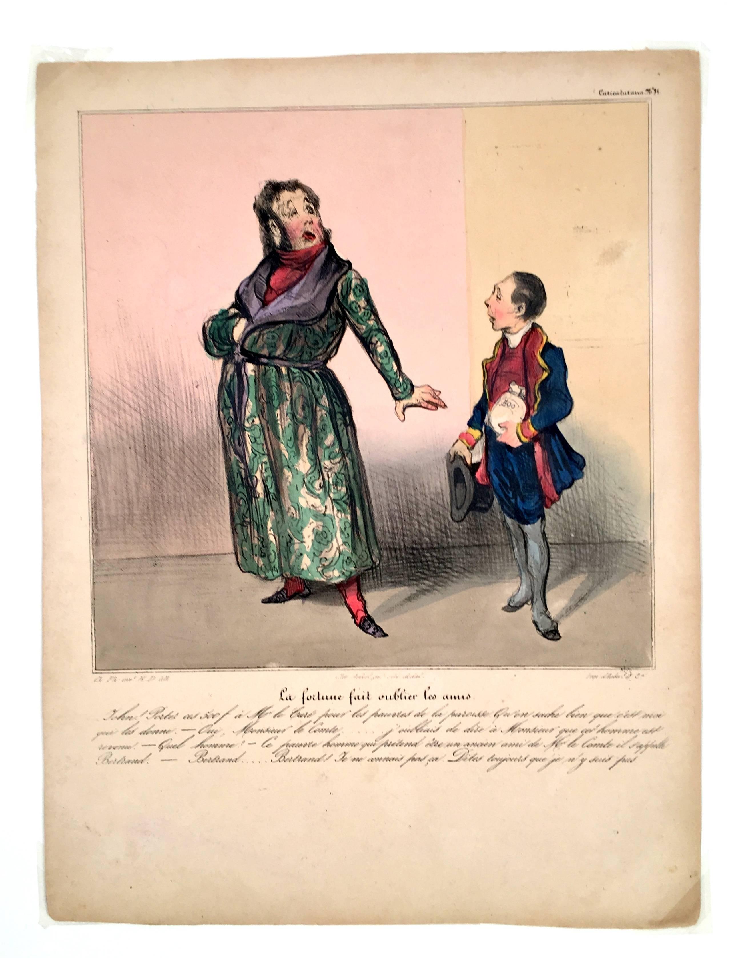 Figurative Print de Honoré Daumier - La Fortune Fait Oblier Les Amis