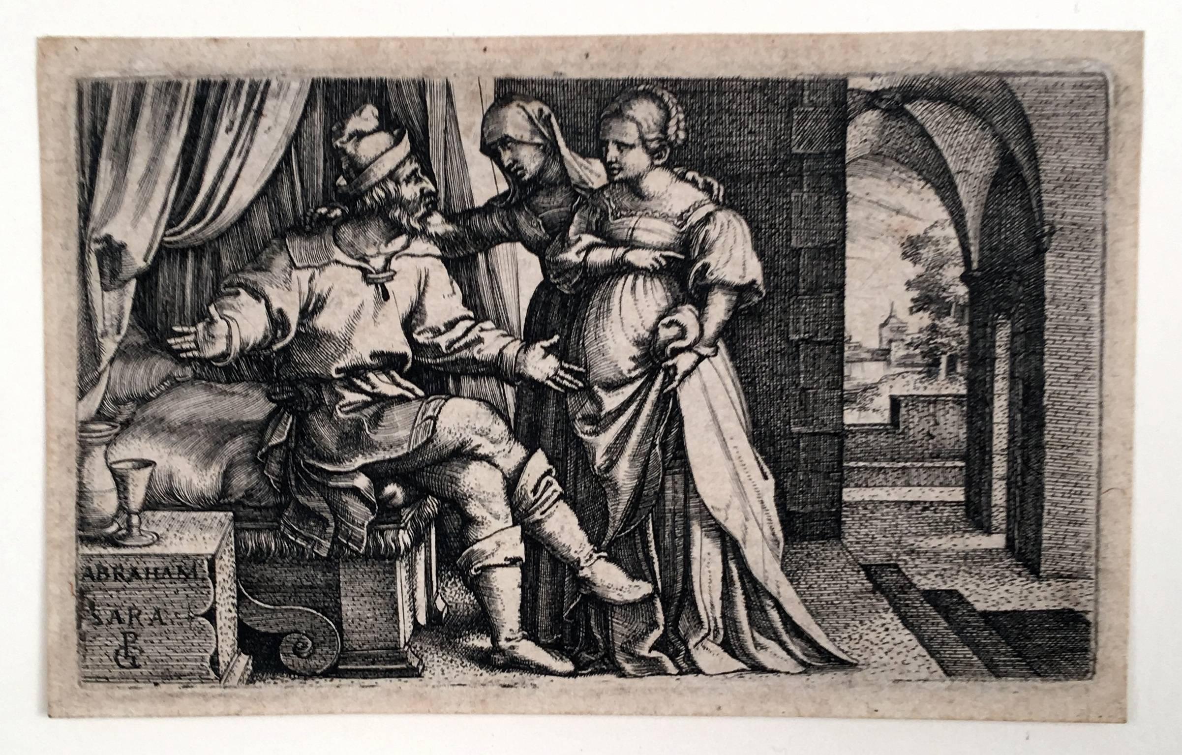 Georg Pencz Figurative Print - Abraham and Sarah (Sarah Presenting Hagar to Abraham)