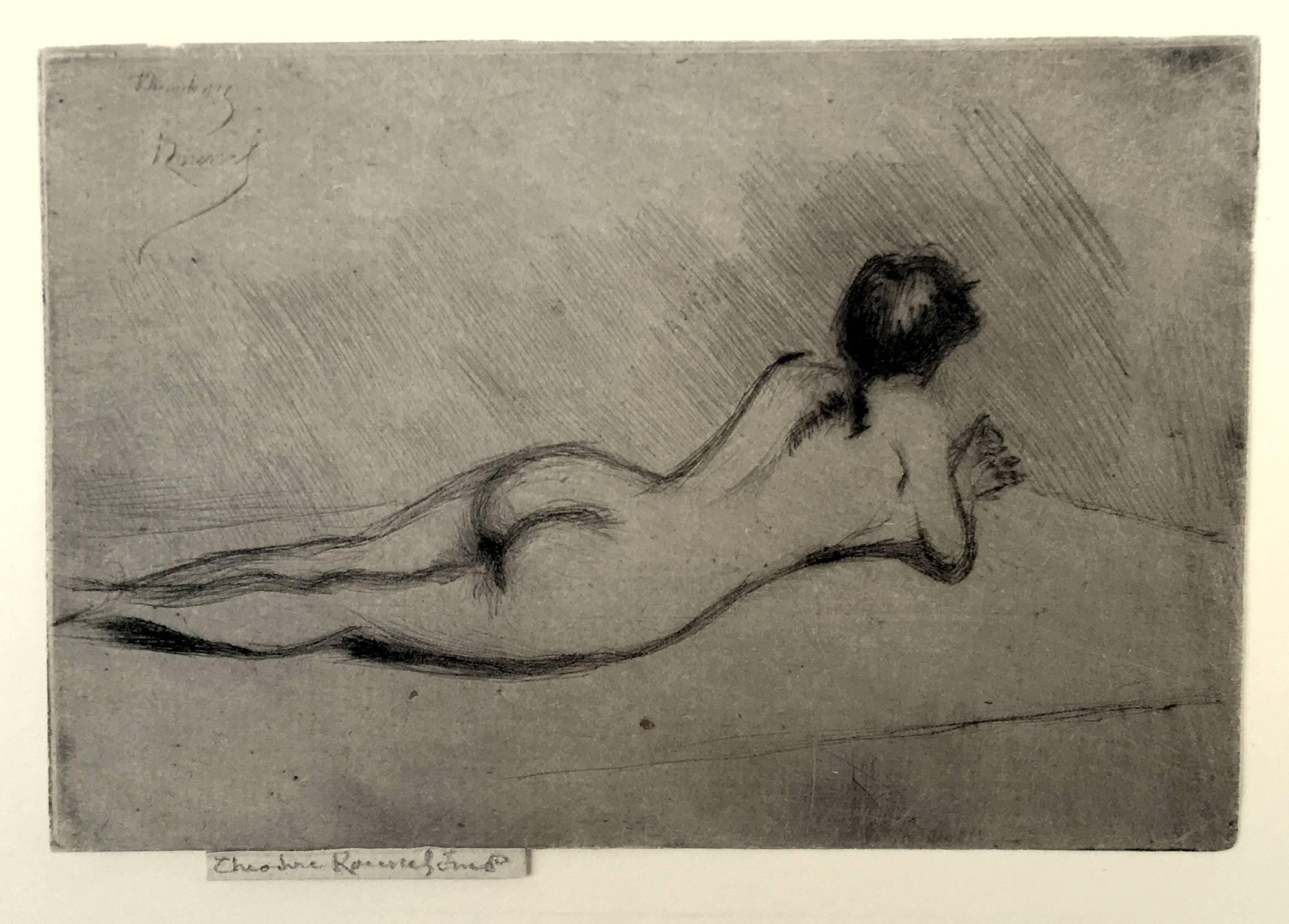 Theodore Casimir Roussel Nude Print - Study From the Nude of a Girl Lying Down