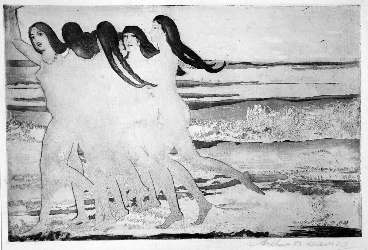 Arthur B. Davies Nude Print – Meer Meerjungfrauen (oder Sonnenschein; Mädchen am Strand)