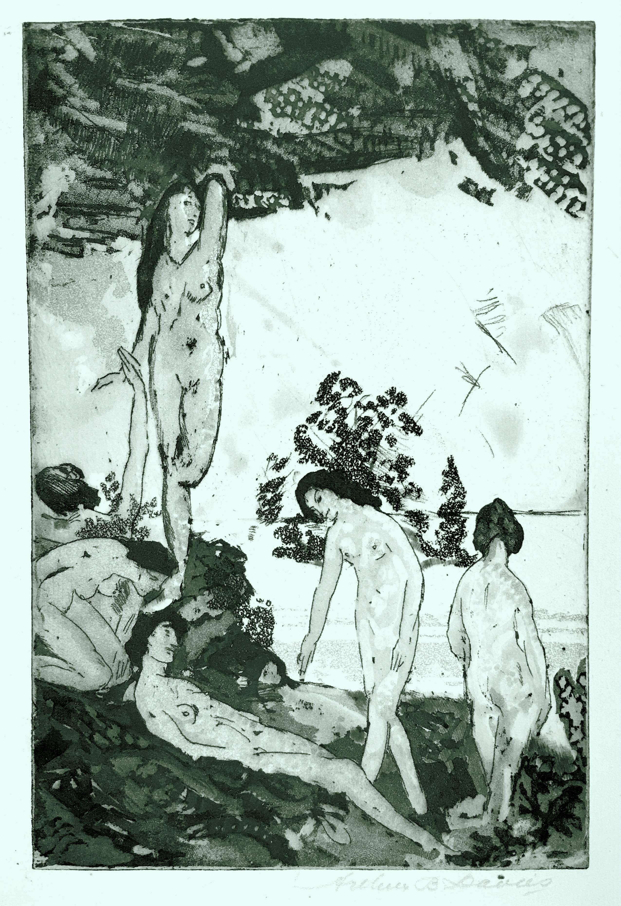 Arthur B. Davies Figurative Print - By the Sea (aka Idyll)