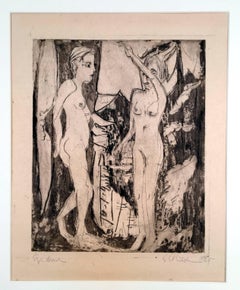 Two Standing Nude Women, before a Fir Tree, Mountainside