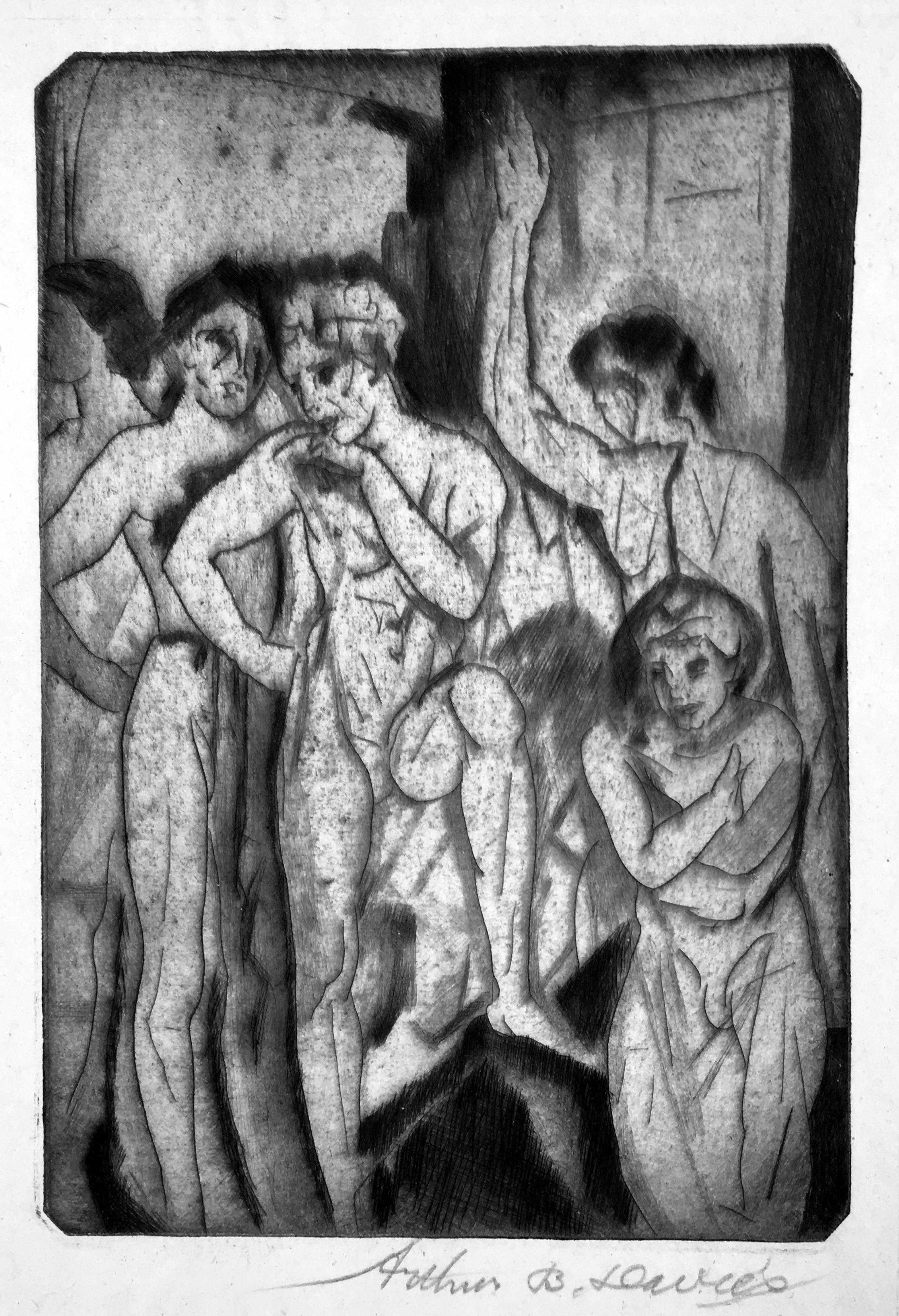 Arthur B. Davies Figurative Print - Baptism (or, Group of Ten Men – One Seated)