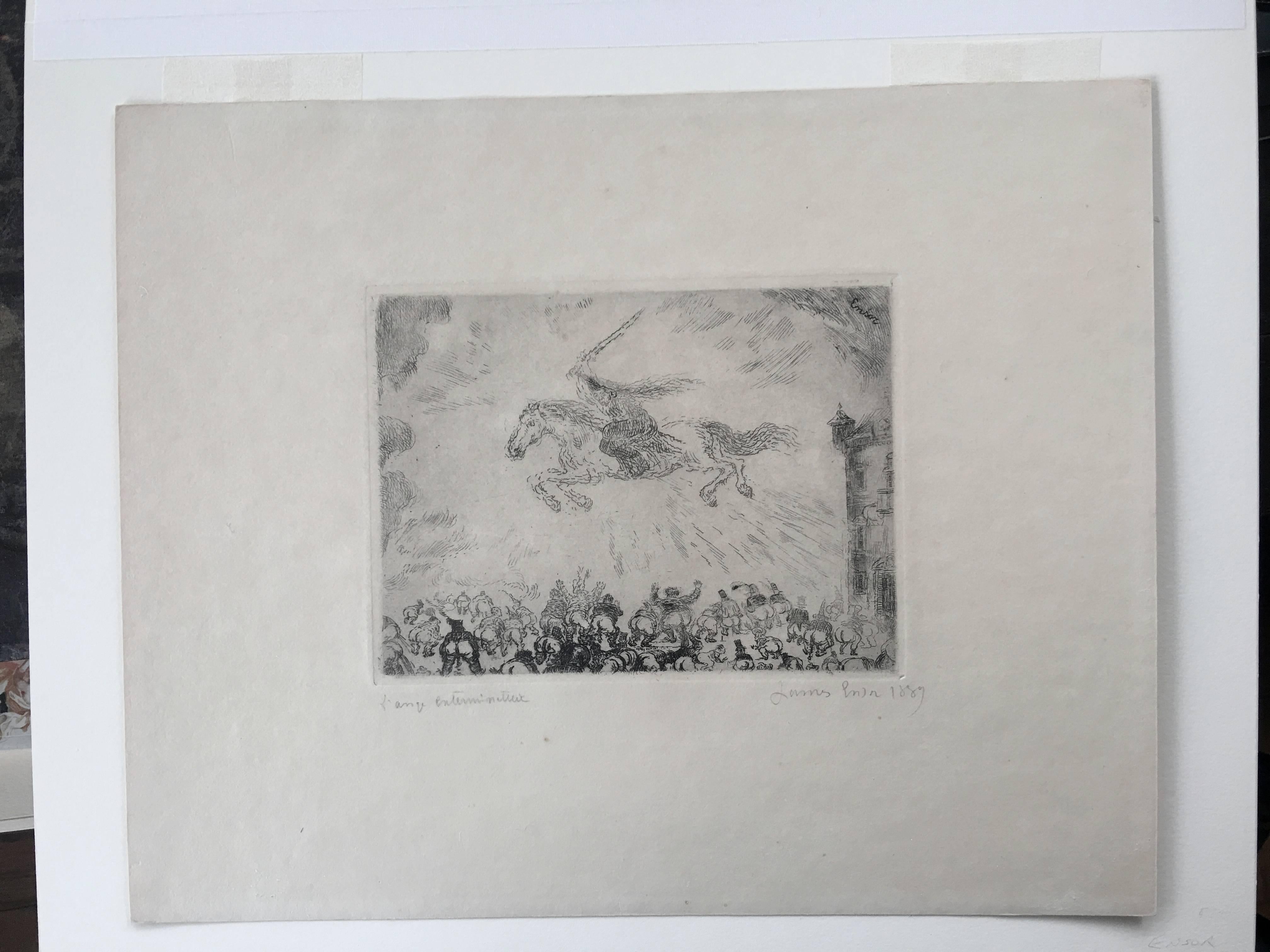 Engel der Vernichtung (Grau), Figurative Print, von James Ensor