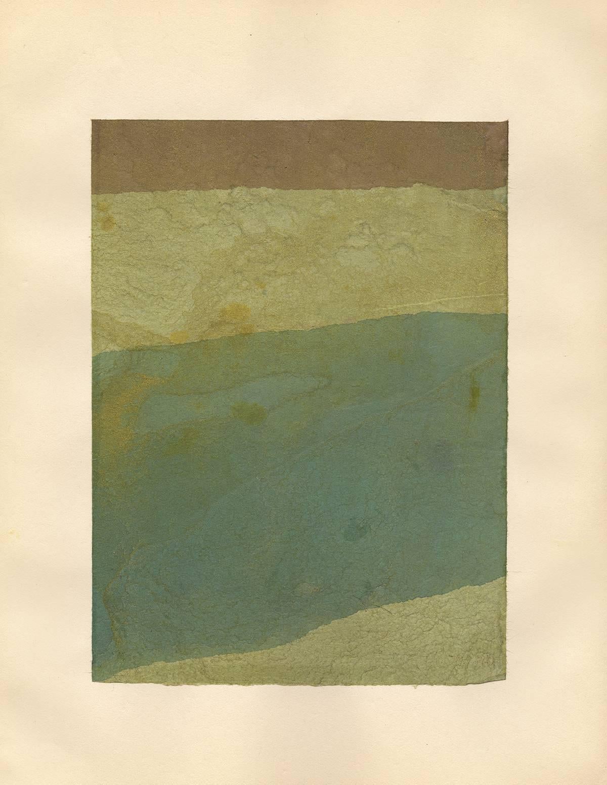 Lee Hall (1934-), Connecticut Summer Fragments, a portfolio of watercolor, 29 in all, each about 5 ¼ x 7 ¼ inches, on hand made paper attached to a backing, in a portfolio with board covers (also with a stained colored paper), folding out as a