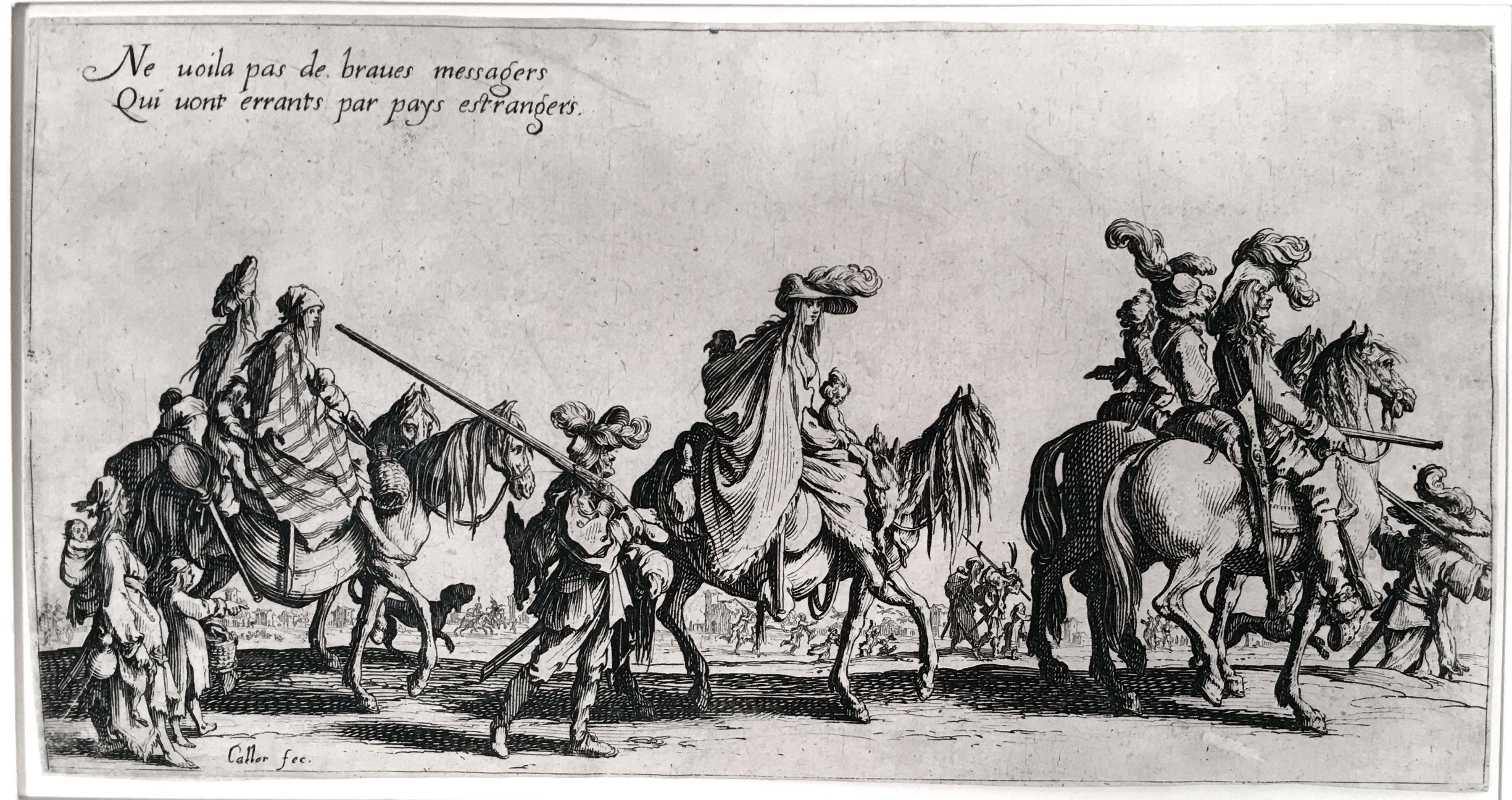 Les Bohèmes - Gris Figurative Print par Jacques Callot