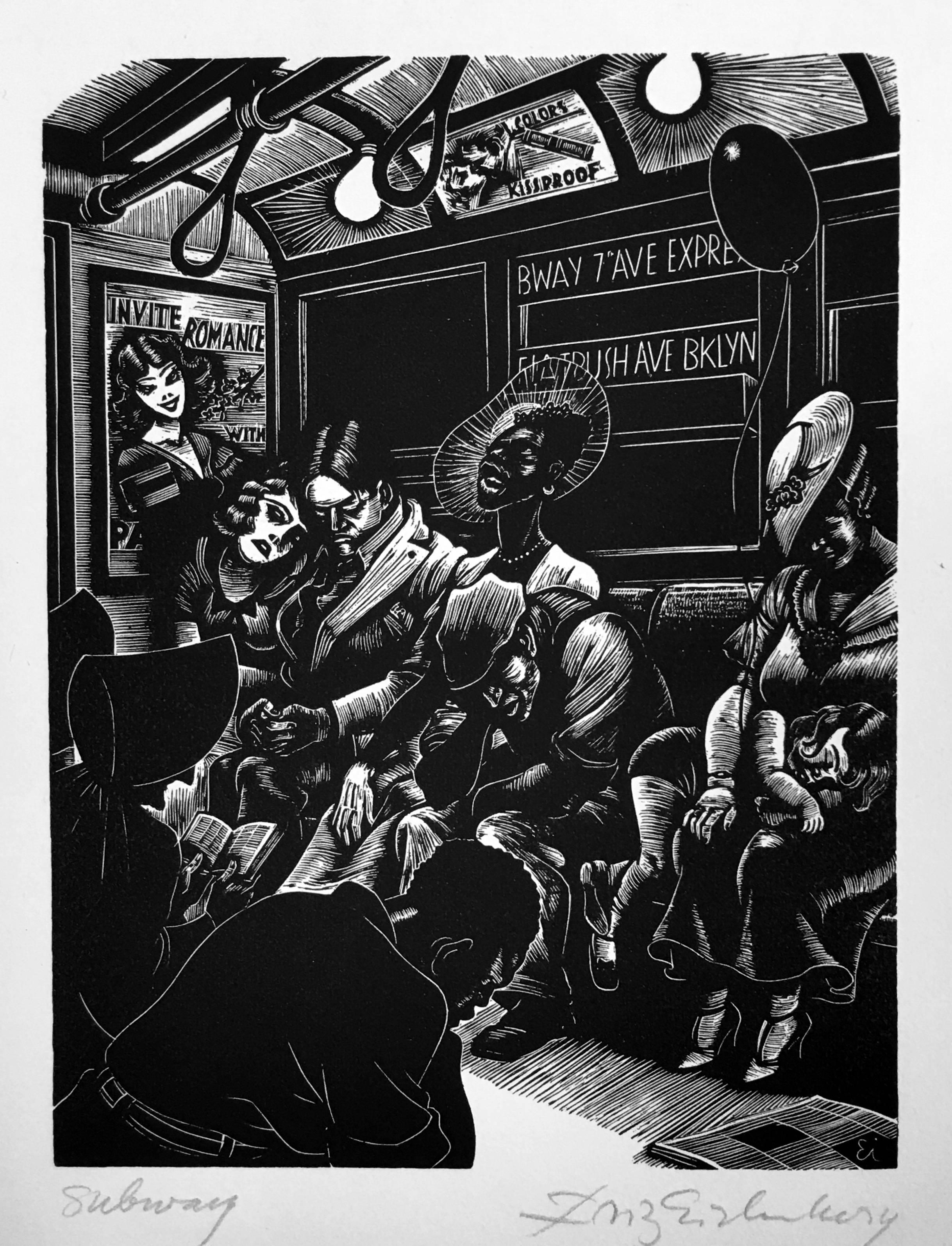 Fritz Eichenberg. Figurative Print - Subway