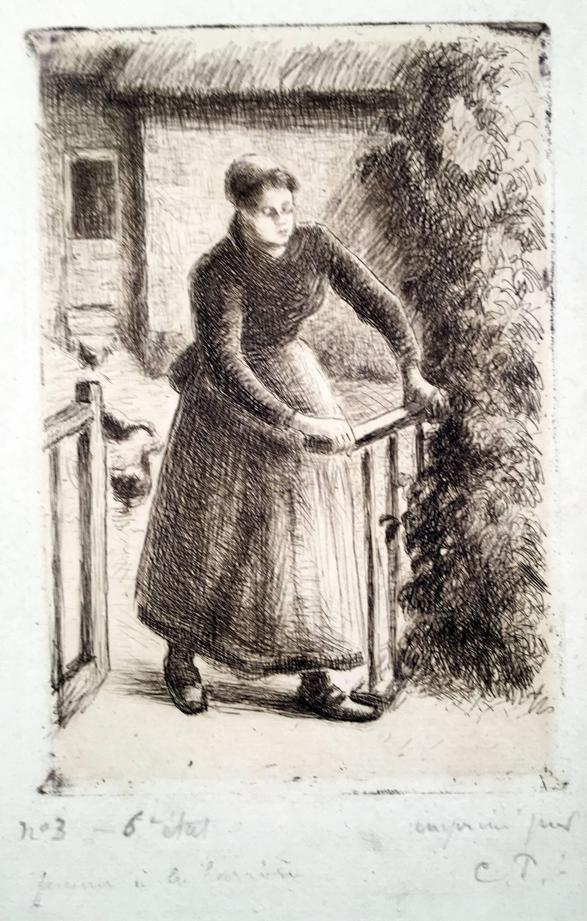 Femme a la Barriere (Woman at the Gate) - Print by Camille Pissarro