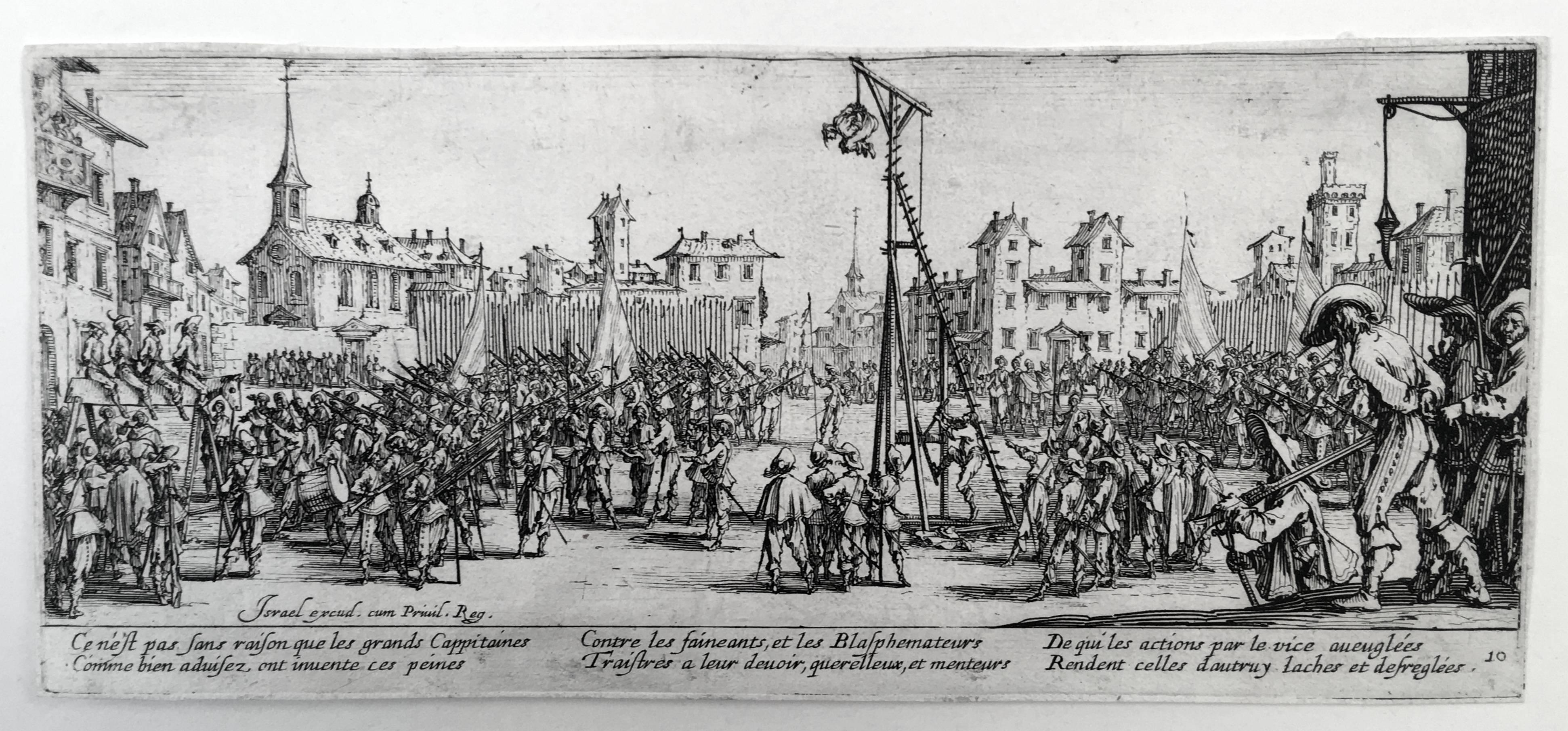 Jacques Callot (1592-1635), Les Grandes Miseres de la Guerre, eaux-fortes, 1633, la série complète de 18. Lieure 1339-56, le frontispice troisième état (sur 3), les autres impressions deuxième état (sur 3). En très bon état, avec des marges étroites