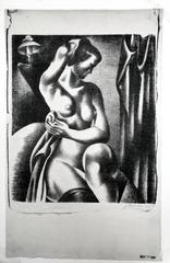 Three-Quarter View of Nude Bathing Seated Near Lamp