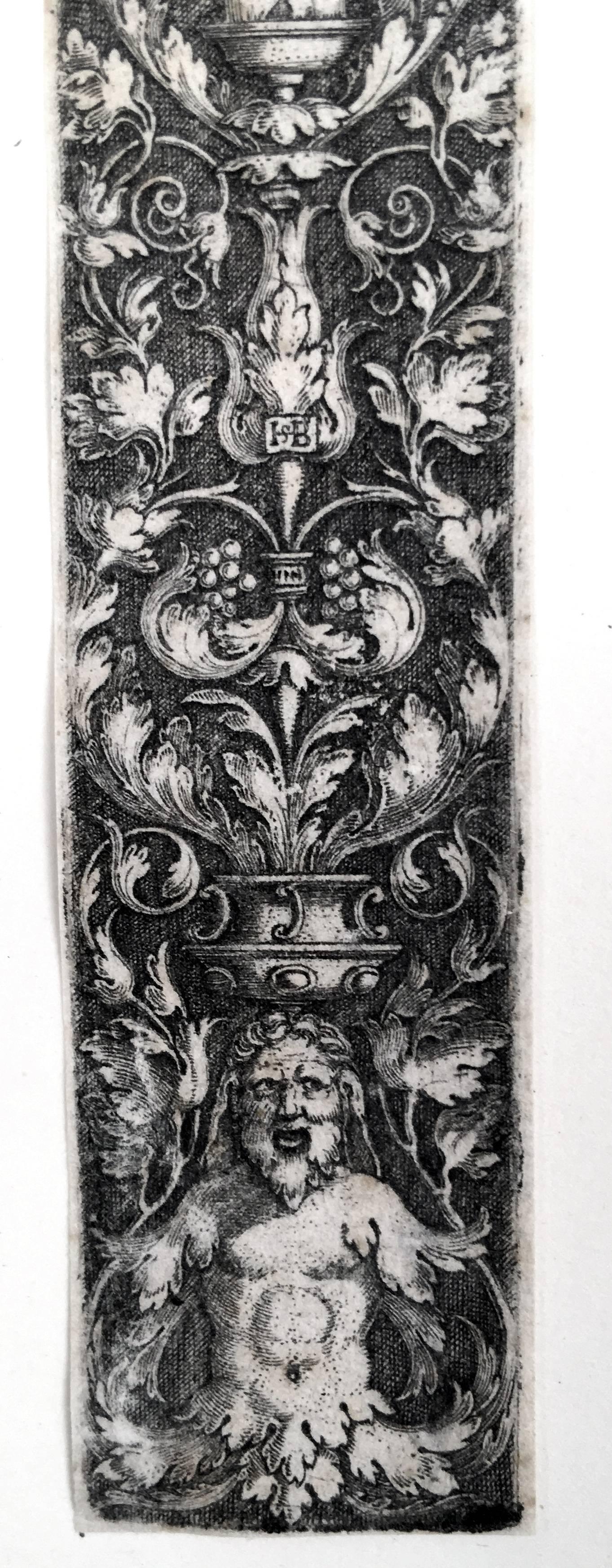 Vertical Ornament with Fantastic Male Figure - Print by Hans Sebald Beham