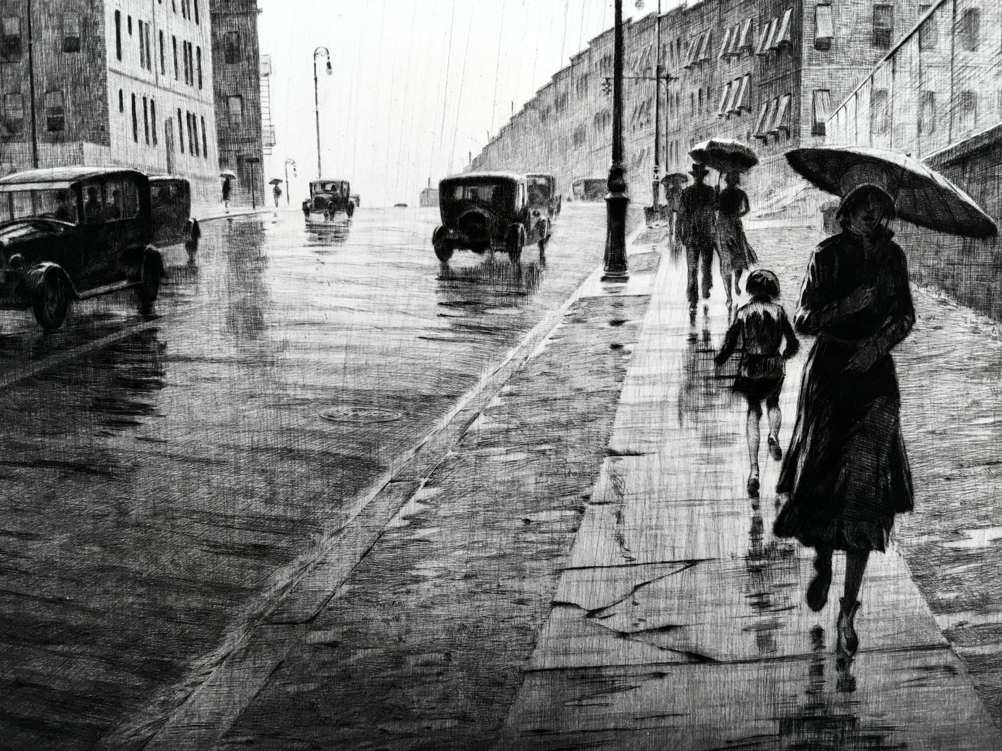 Rainy Day, Queens - Print by Martin Lewis