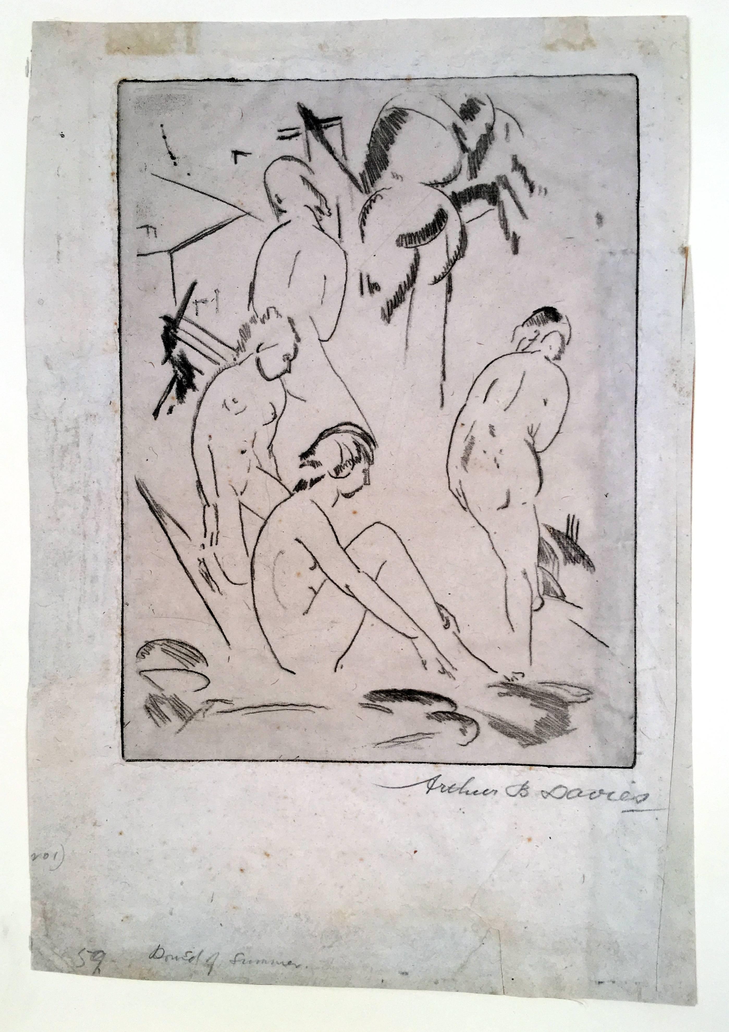 Runder Sommergang (auch vier Figuren genannt), erstes State Proof – Print von Arthur B. Davies