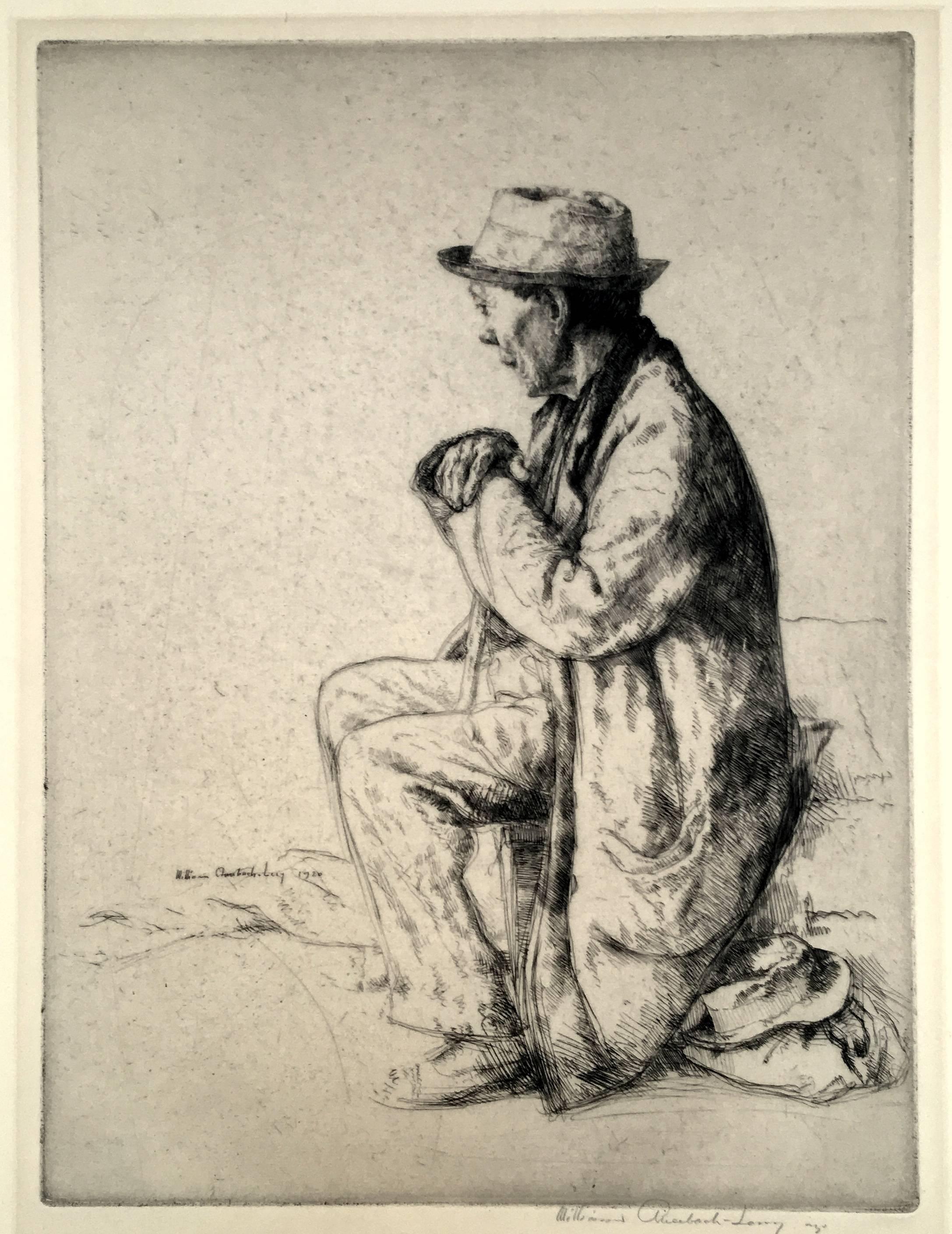 William Auerbach-Levy Figurative Print - The Traveler (also The Emmigrant, Marchant des’habits)