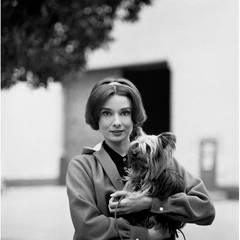 Audrey Hepburn with Her Pet Dog "Famous" on The Paramount Studio Backlot