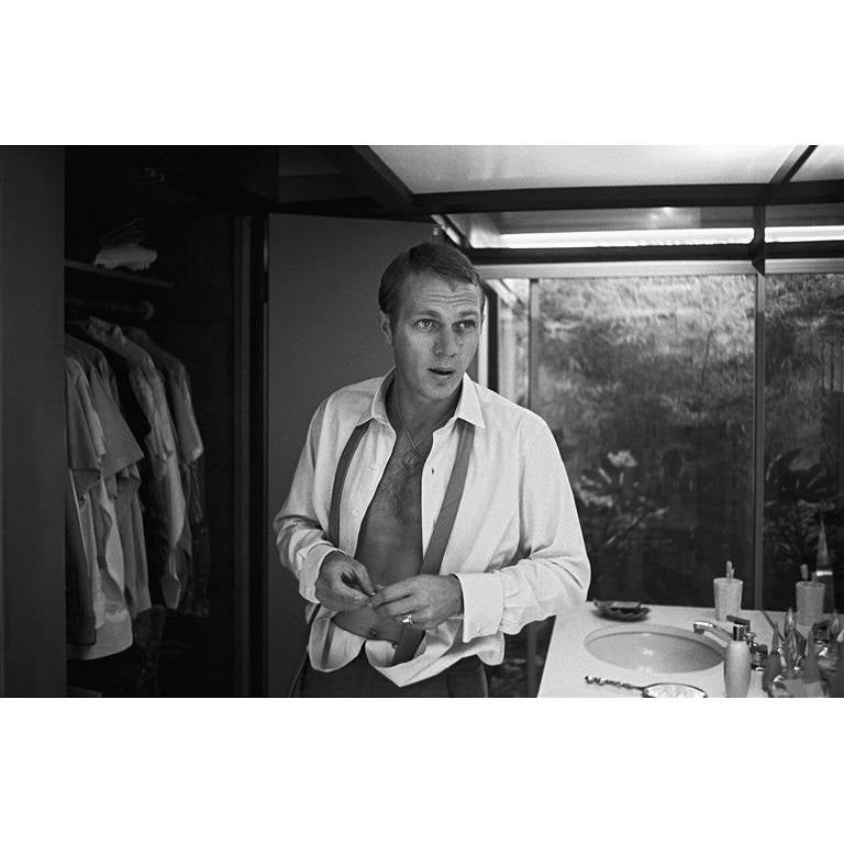 Sid Avery Black and White Photograph - Steve McQueen at his Hollywood Hills Home on Solar Drive