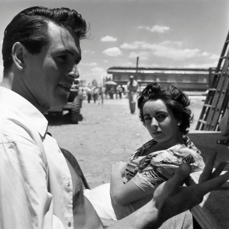 Sid Avery Black and White Photograph - Rock Hudson and Elizabeth Taylor on the Set of "Giant" in Marfa, Texas