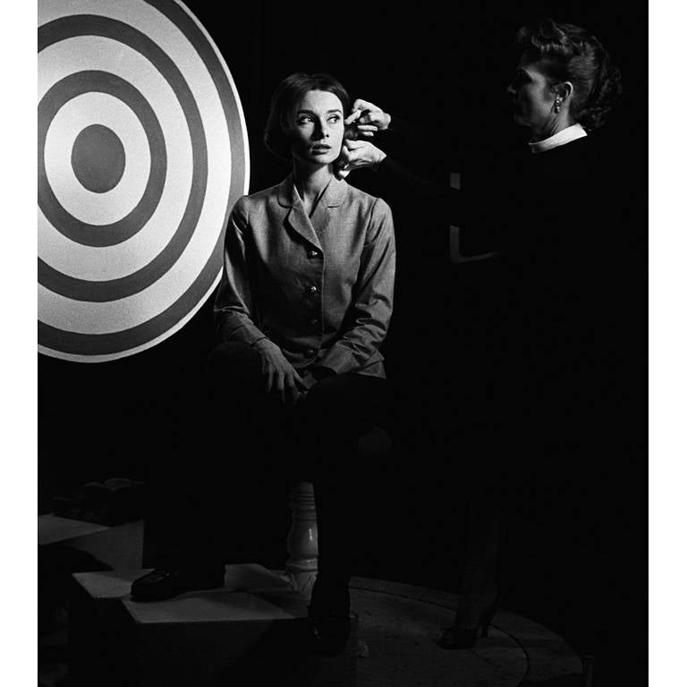 Sid Avery Black and White Photograph - Audrey Hepburn on Set
