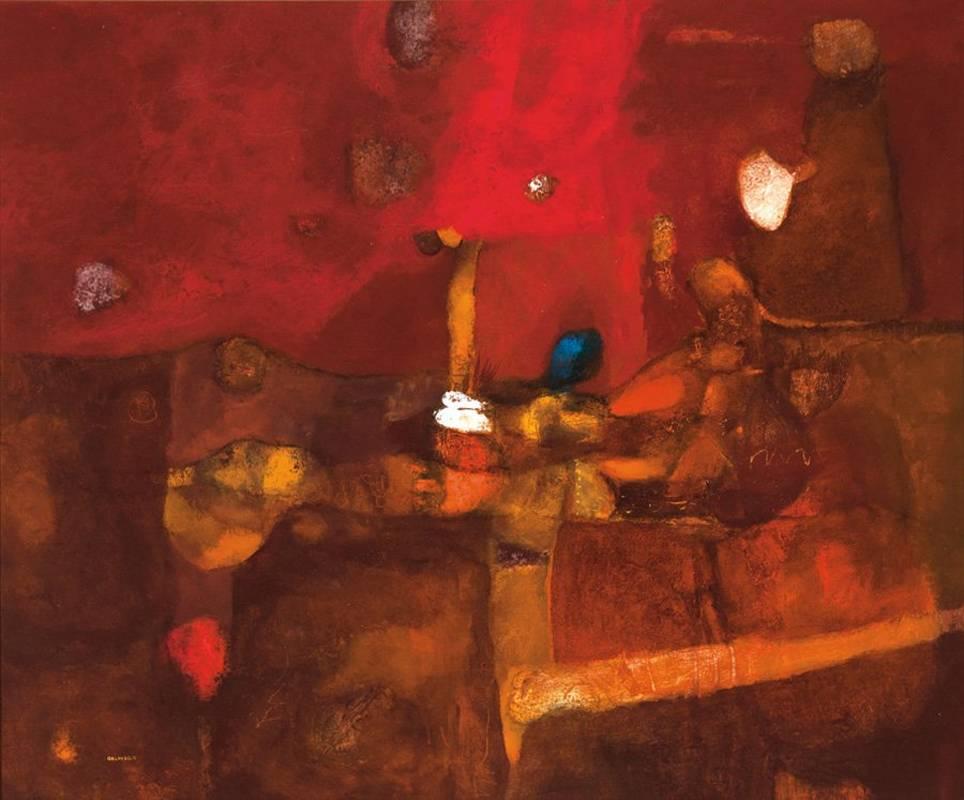 Felipe Orlando Abstract Painting - Untitled Abstract Surrealist Composition in Red (circa 1964)
