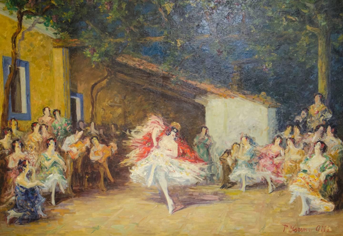 Pere Ysern Y Alie Figurative Painting - Flamenco Dancing on the Patio