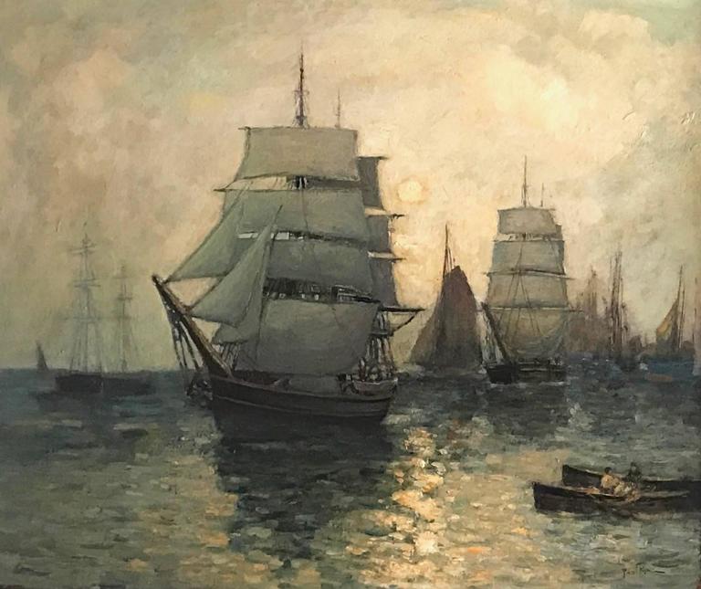 Paul Bernard King Landscape Painting - Tall Ships in the Harbor