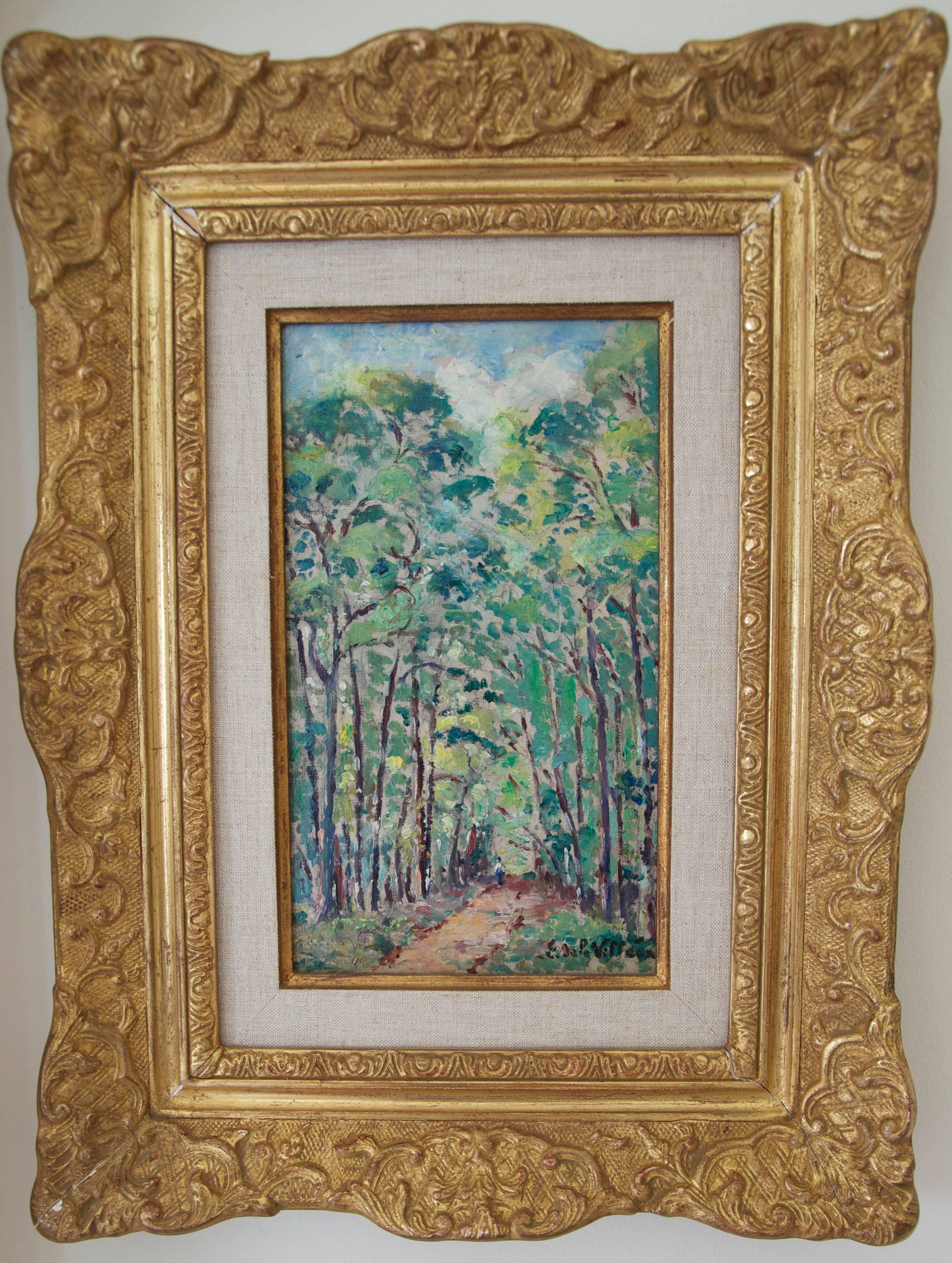 Emmanuel Victor Auguste Marie de la Villeon Landscape Painting - "La garenne de Pesselières"      Paysage (Landscape with Trees)