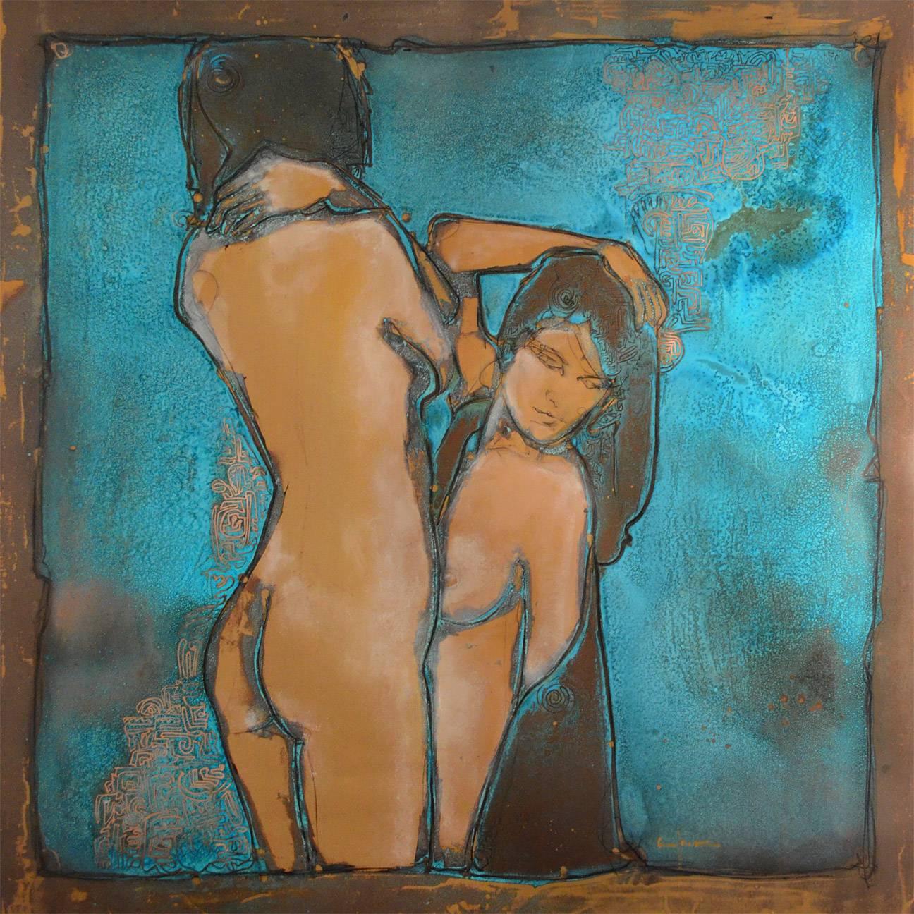 Richard Hawk Figurative Painting - Duo (two nude women)